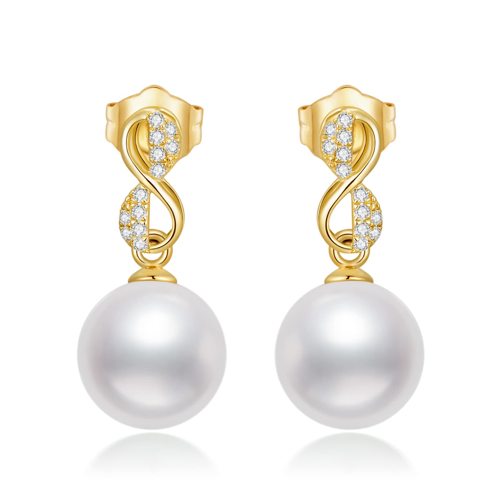 14K Gold Butterfly & Infinity Pearl Earrings for Women - Freshwater Cultured Pearl Stud Earrings, Anniversary Birthday Gift for Her, Girls, Mom, Wife - Perfect for Weddings, Date Nights & Special Occasions