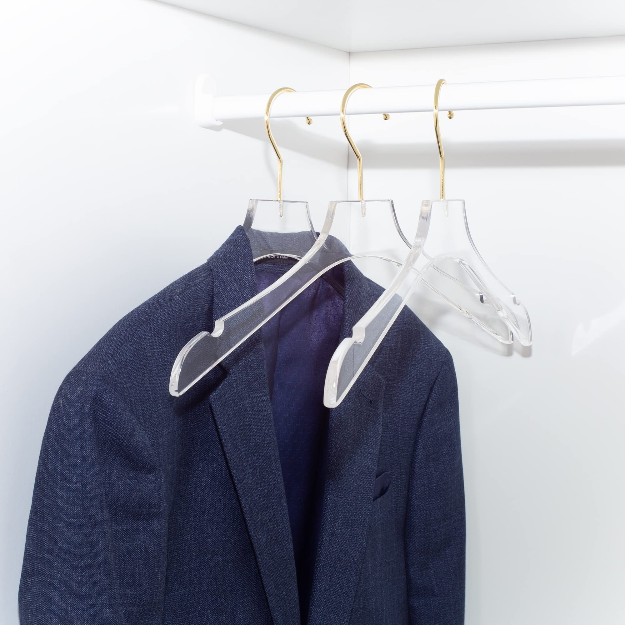 HomeCube USA 17-Inch Clear Acrylic Clothes Hangers with Gold Hooks - Heavy Duty Shirt Hangers for Closet Organization - Elegant Wedding Dress Hangers & Durable Closet Organizers - Premium Lucite Hangers for Home, Boutique, and Retail Use - Perfect for Wardrobe, Bridal Shops, and Luxury Garment Display