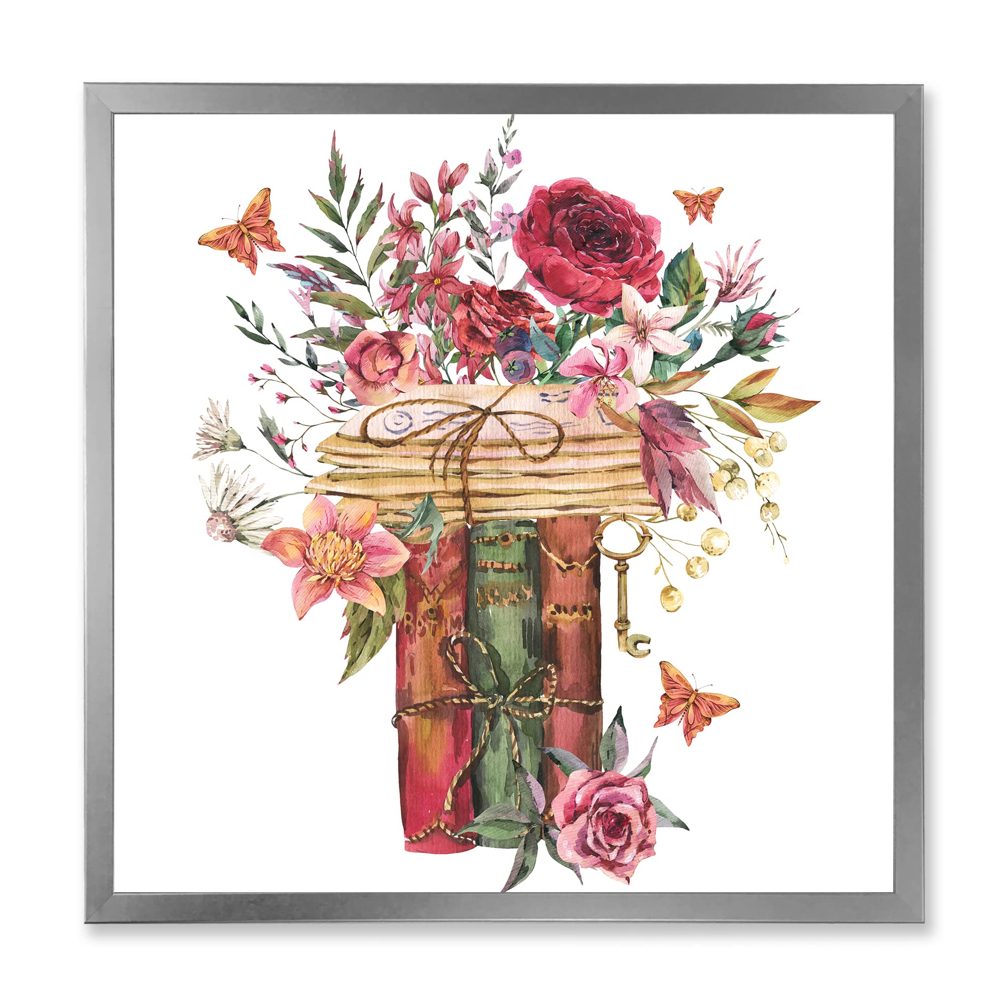 Vintage Old Books with Wildflowers - Farmhouse Framed Wall Art Decor for Living Room, Bedroom & Office - Rustic Home Decor & Gift Idea
