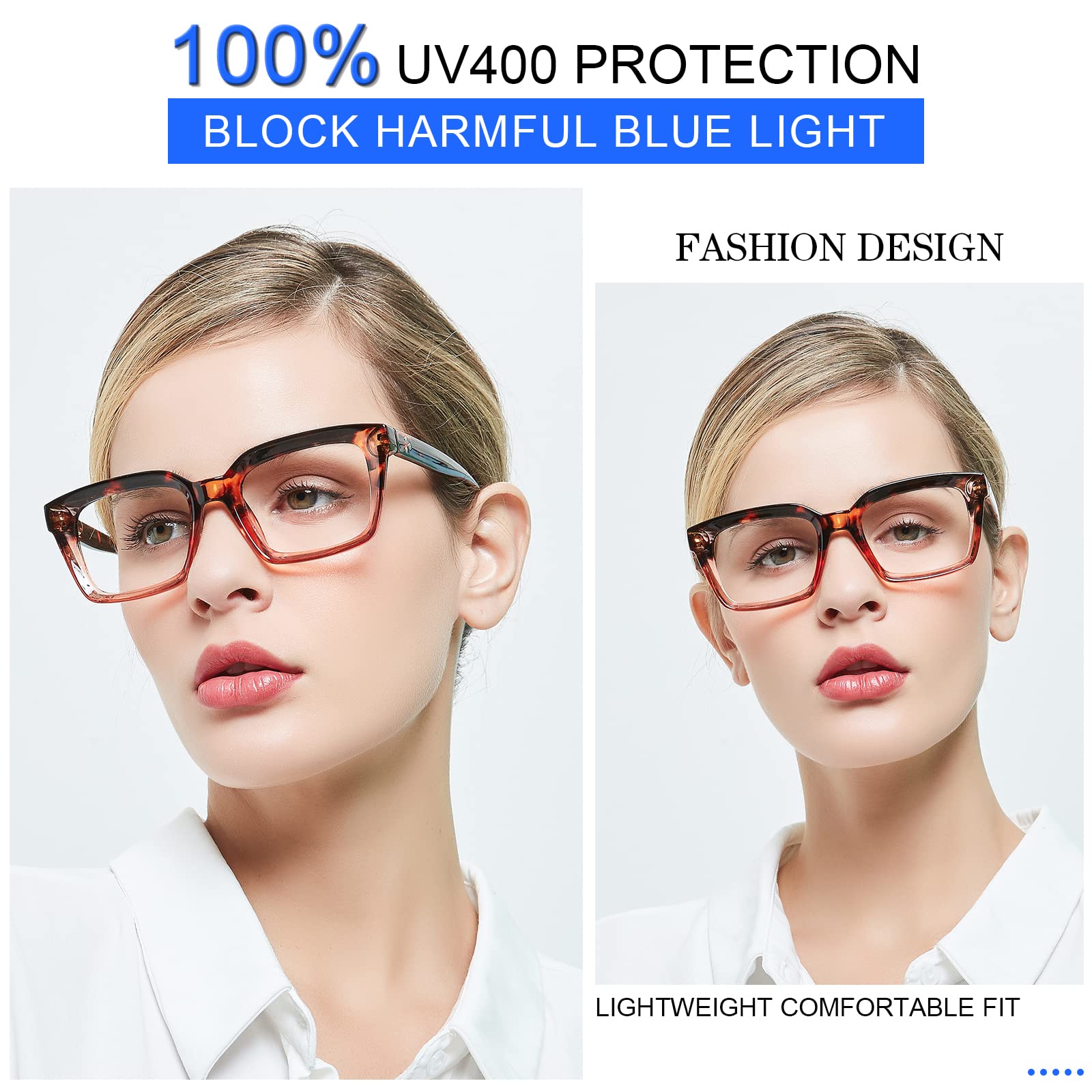 MARE AZZURO Blue Light Blocking Reading Glasses for Women - Anti Eyestrain Computer Glasses with 0-600 Magnification (Brown, +3.5) - Perfect for Office Work, Screen Time & Night Reading