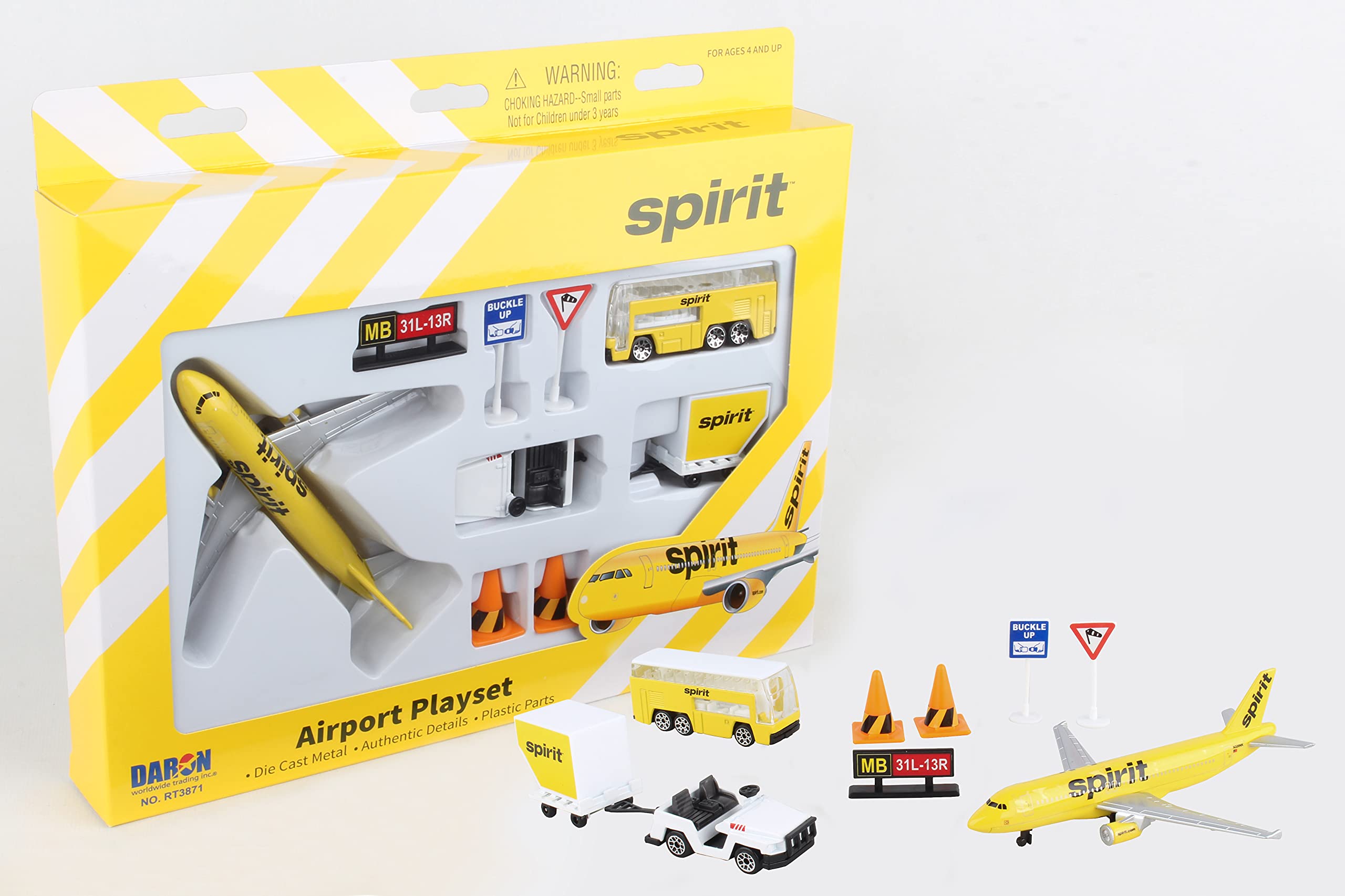 Daron Spirit Airlines Airport Playset with Die-Cast Metal Model Airplane, Plastic Cars & Transportation Toys for Kids Ages 3+ | Perfect for Imaginative Play, Travel-Themed Birthday Gifts & Preschool Learning Activities