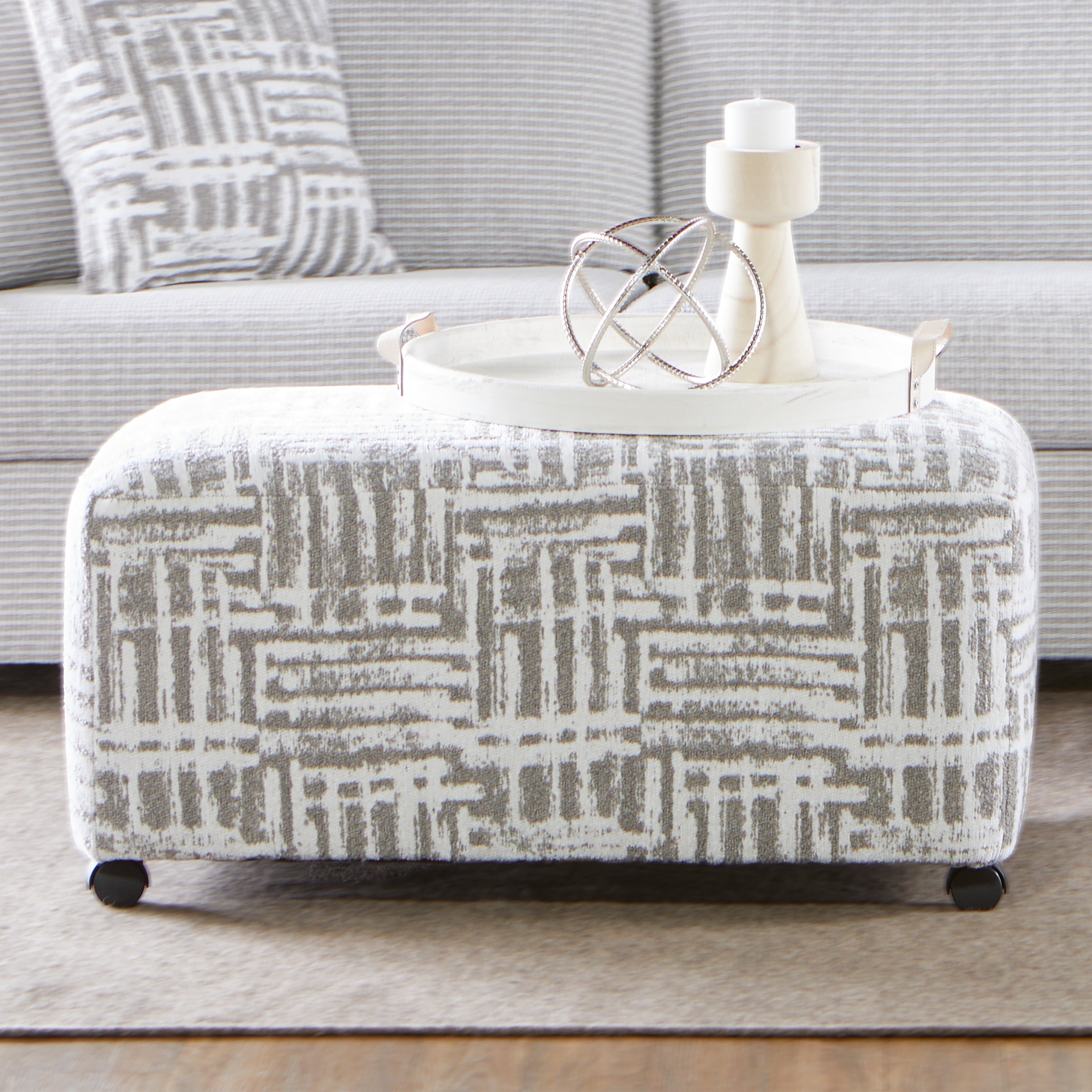 Roundhill Furniture Lancelot Striped Cocktail Ottoman - Stylish Footrest & Extra Seating for Living Room, Bedroom or Office