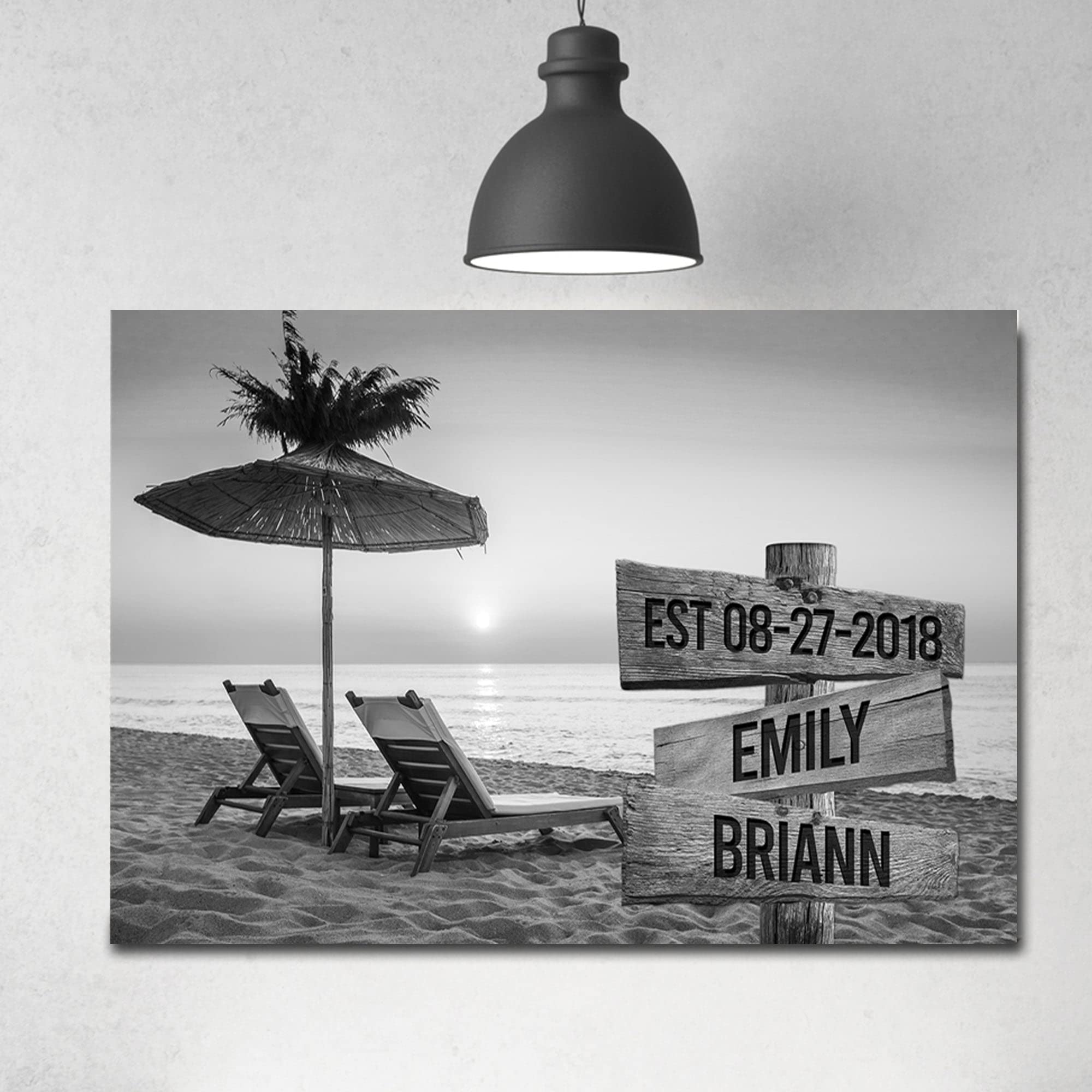 MySoulAndSpirit Premium Ocean Sunset Personalized Family Name Canvas Wall Art - 48
