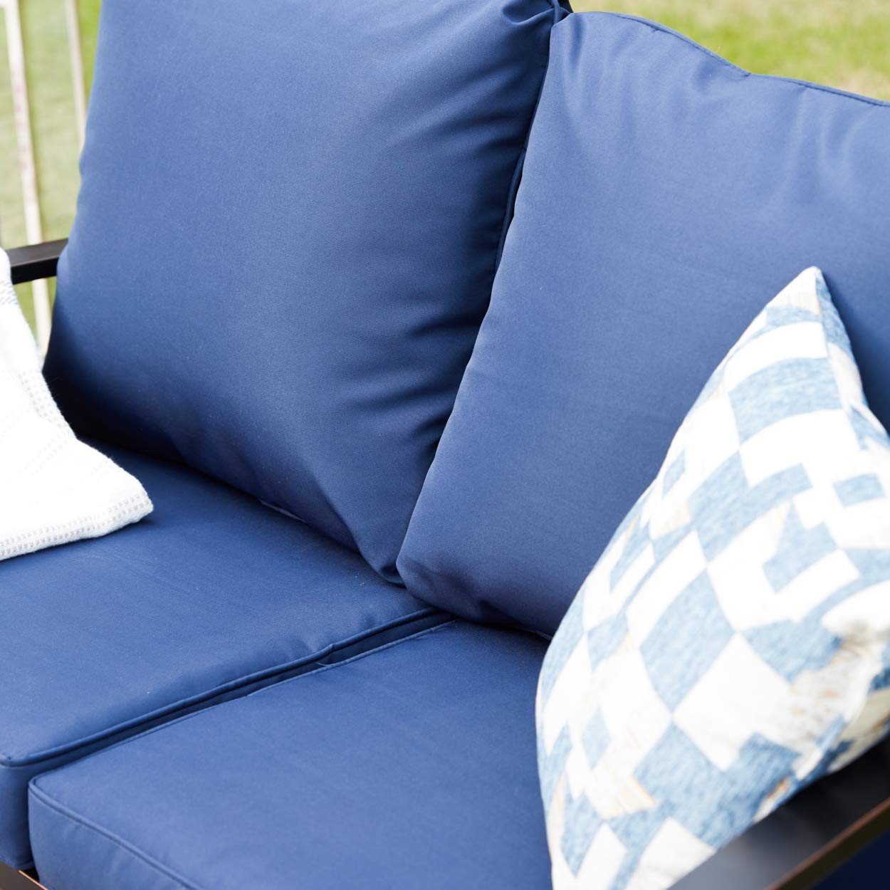 LOKATSE HOME 2-Piece Outdoor Patio Loveseat Set with Cushions - Metal Conversation Chairs & Coffee Table in Blue - Perfect for Garden, Backyard, and Poolside Relaxation