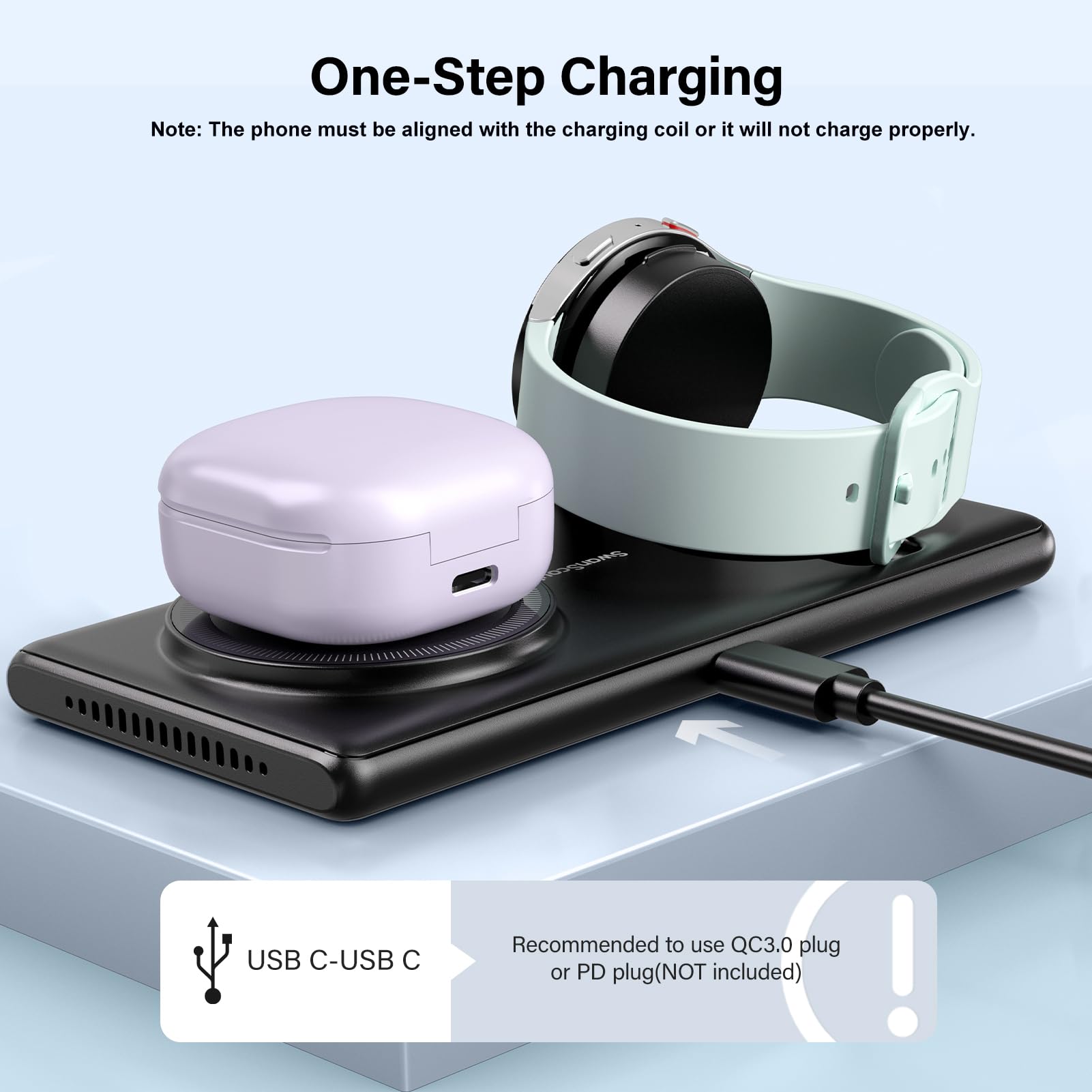2-in-1 Wireless Charging Station for Samsung S25 Ultra/S25+/S25/Fold 6/Flip 6 & Galaxy Watch Ultra/7/6/5/4/3 & Buds 3/3 Pro - Fast Qi-Certified Charger Pad (No Adapter Included) | Perfect for Home, Office & Travel Use