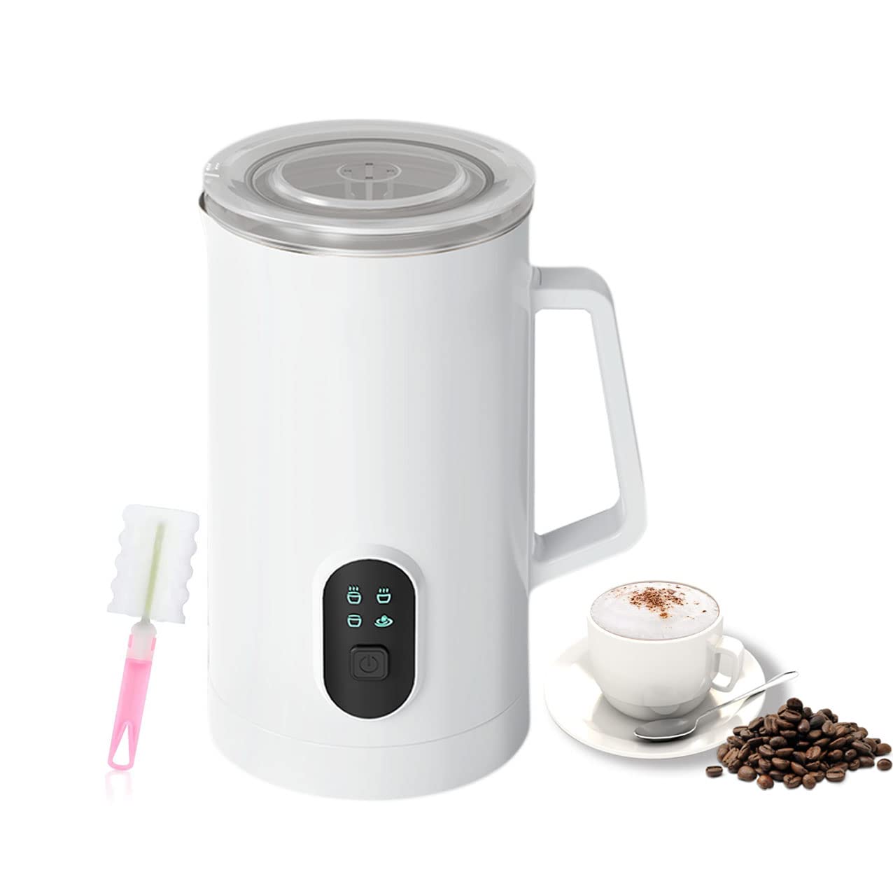 Sohapy 4-in-1 Electric Milk Frother and Warmer - Stainless Steel Automatic Hot & Cold Foam Maker for Coffee, Latte, Cappuccino, Hot Chocolate - Perfect for Home Kitchen, Office, and Coffee Shops (White)
