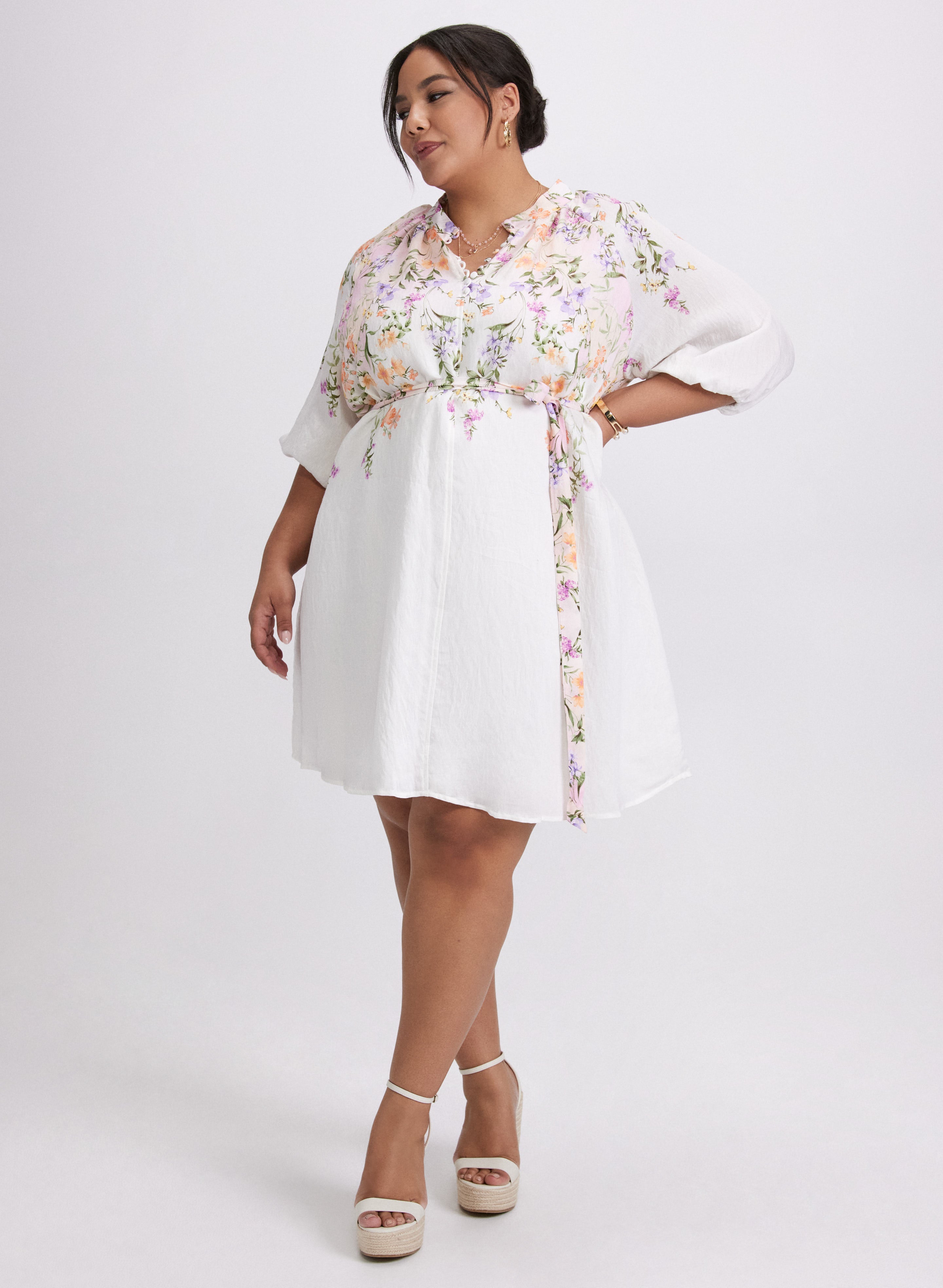 Floral 3/4 Sleeve Midi Dress for Women - Elegant Spring Summer Floral Print Dress for Casual Outings, Garden Parties & Date Nights