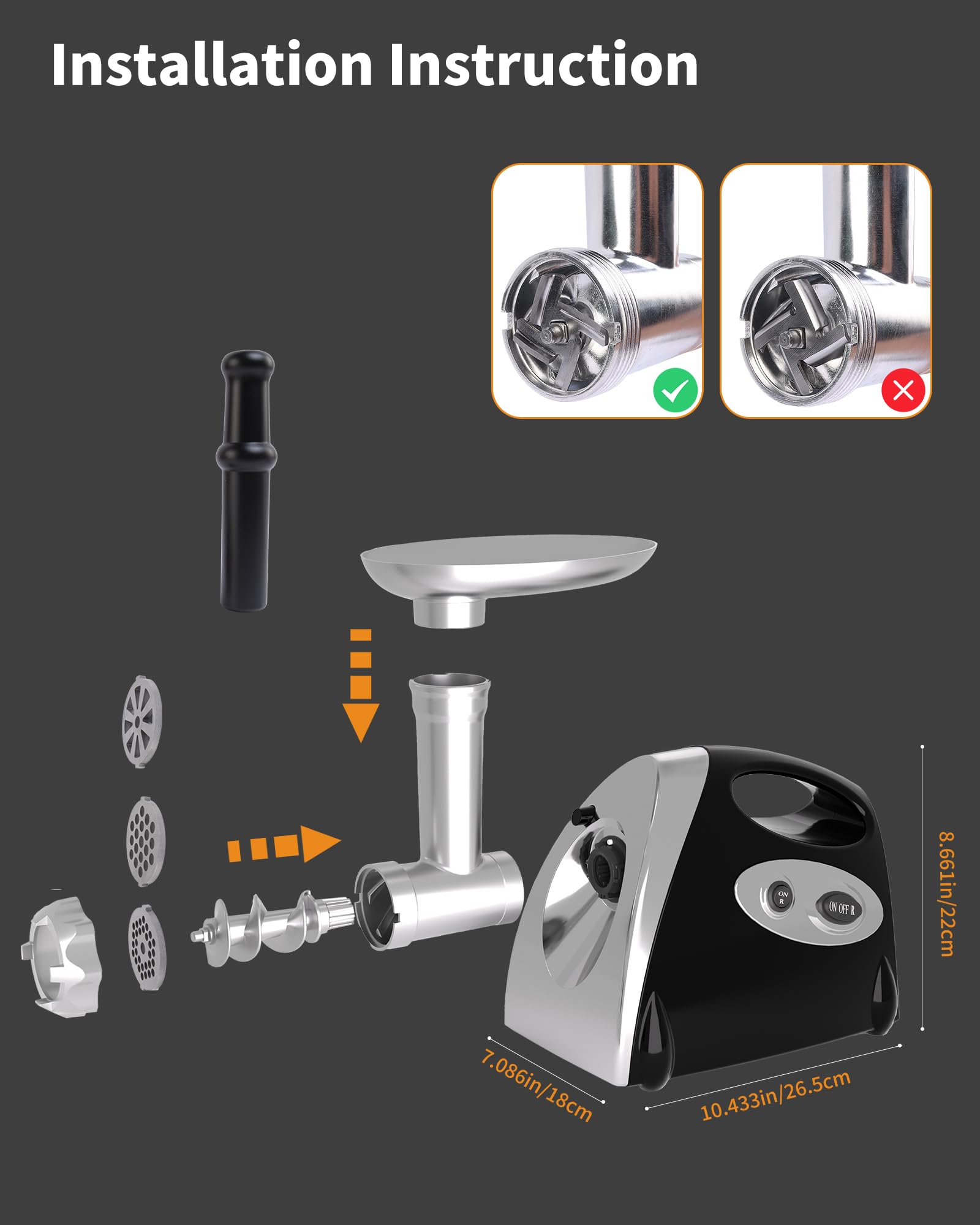 Electric Meat Grinder with Handle - Heavy Duty Stainless Steel Sausage Stuffer & Mincer with 3 Grinding Plates, Kubbe Kit & Sausage Maker - Perfect for Home Kitchen, Butcher Shops & BBQ Parties