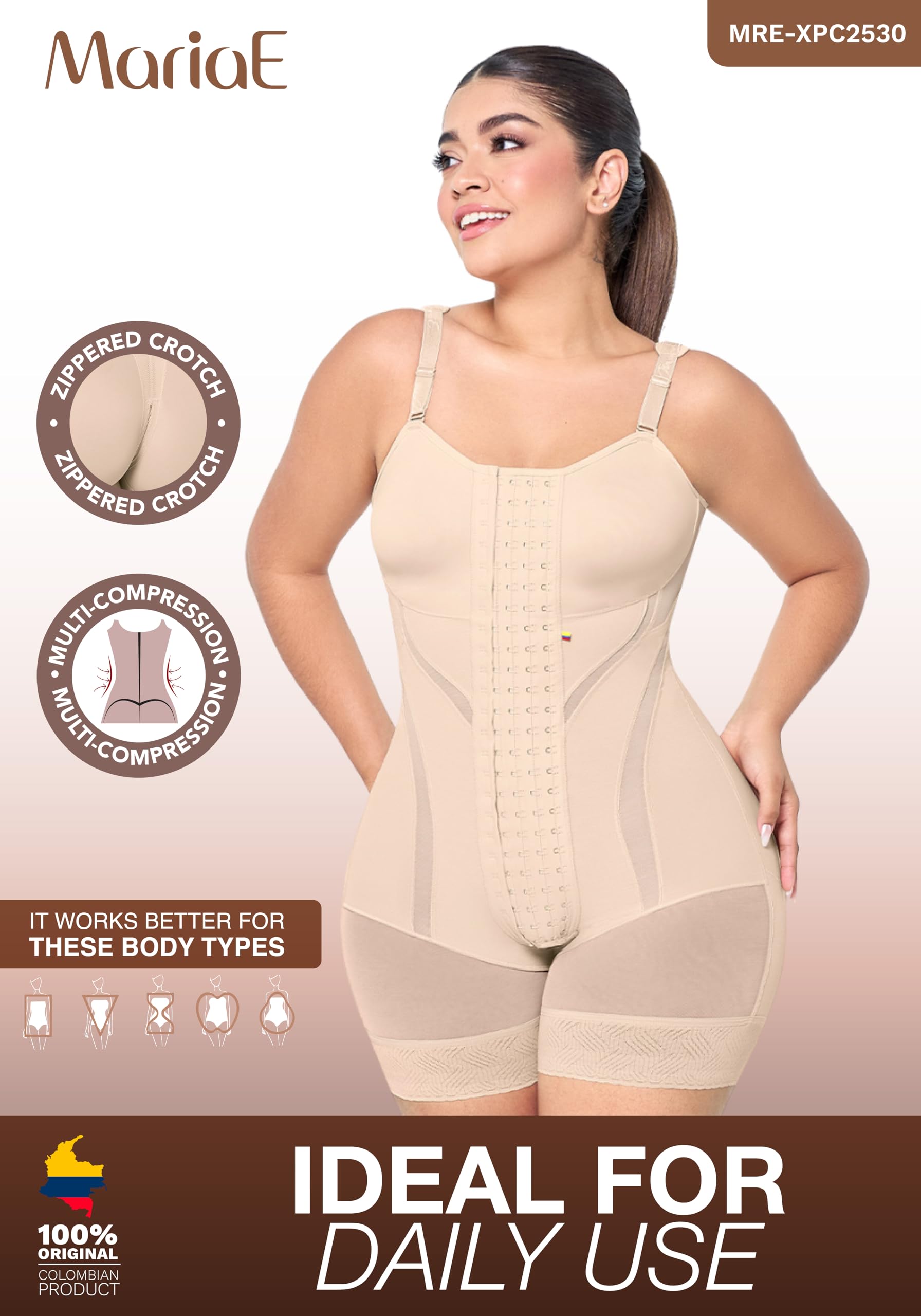 MARIAE Colombian High Compression Full Body Shaper - Tummy Control Shapewear for Women | Fajas Colombianas Reductoras y Moldeadoras | Perfect for Postpartum, Weight Loss & Everyday Slimming