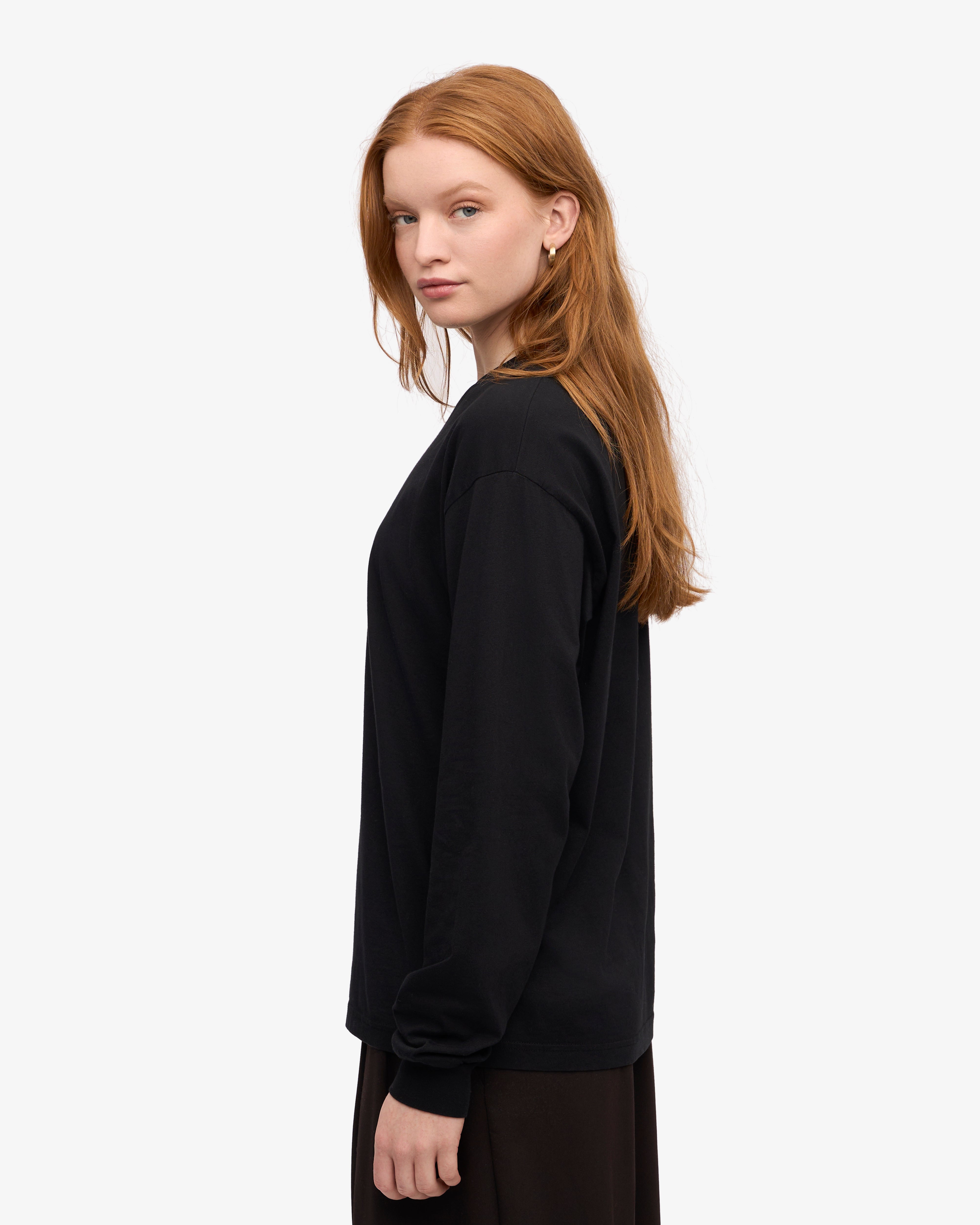 Premium Oversized Organic Cotton Long Sleeve T-Shirt for Women & Men - Deep Black - Eco-Friendly Comfort Wear for Casual Outfits, Lounge & Street Style