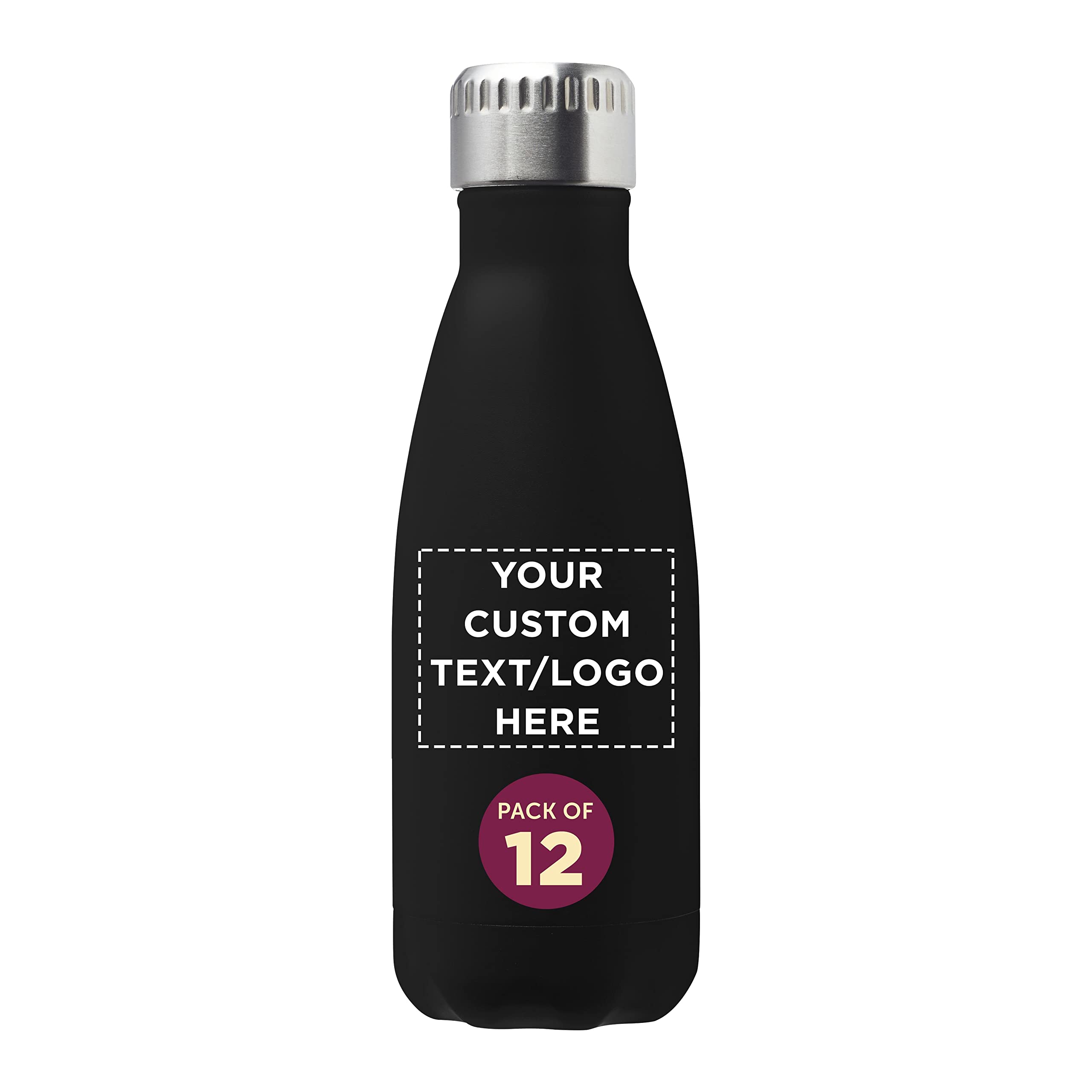 12 Pack 14oz Stainless Steel Cola Shaped Water Bottles - Double Wall Insulated, Leak Proof Lid, BPA Free, Customizable with Text/Logo - Perfect for Office, Gym, Travel & Outdoor Activities (Black)