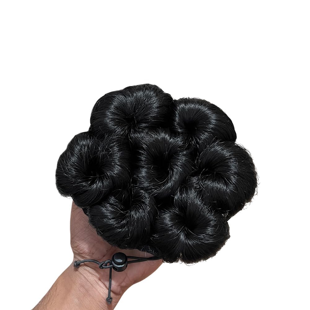D-DIVINE Women's Hair Bun Clip - Artificial Synthetic Hair Extension for Updos & Ponytails - Natural Black Color - Perfect for Weddings, Parties & Everyday Styling