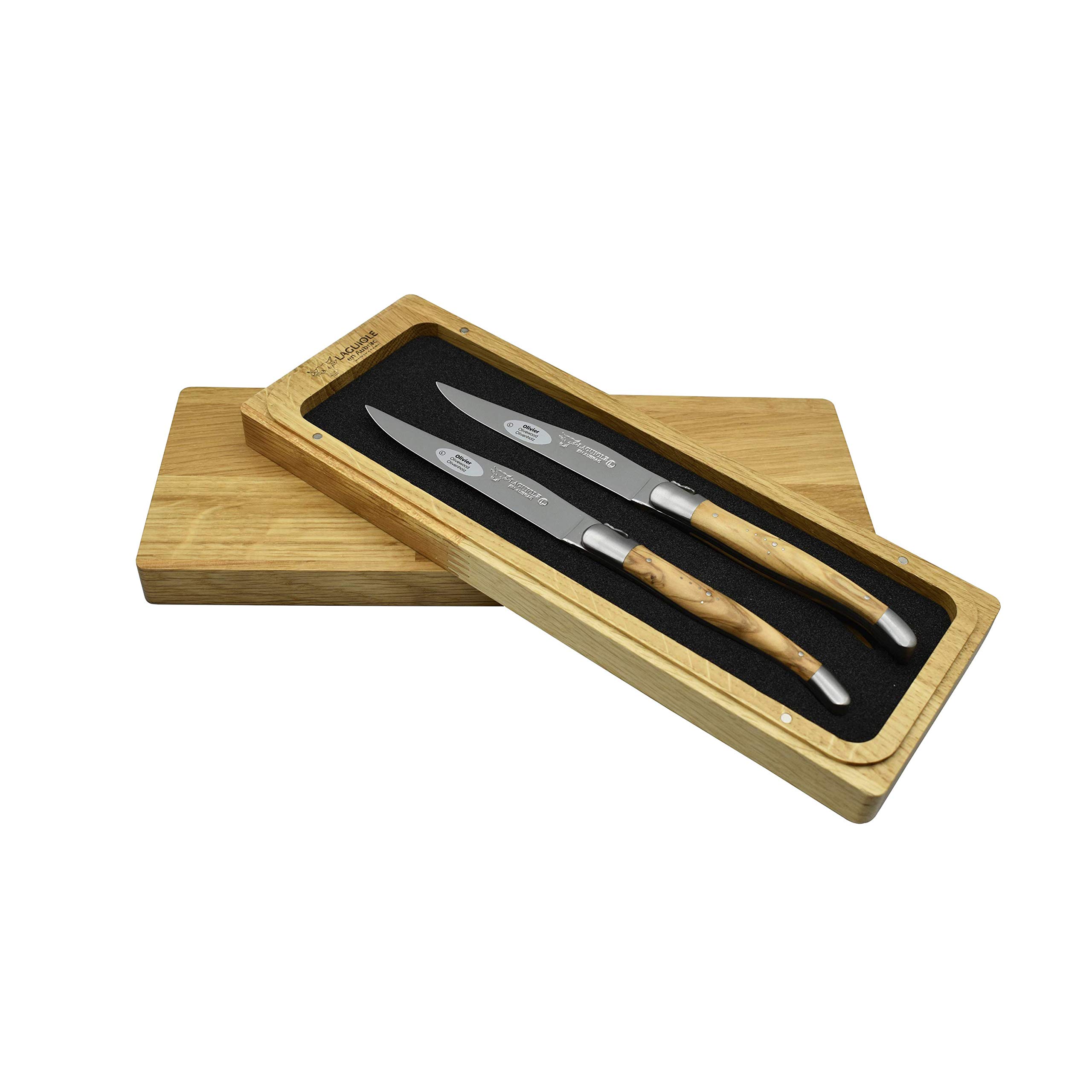 Premium Laguiole en Aubrac Forged Full Tang Steak Knives Set - 2-Piece Stainless Steel Blades with Olivewood Handle & Matte Bolsters - Perfect for Fine Dining, Steakhouse Experience & Gourmet Gifts