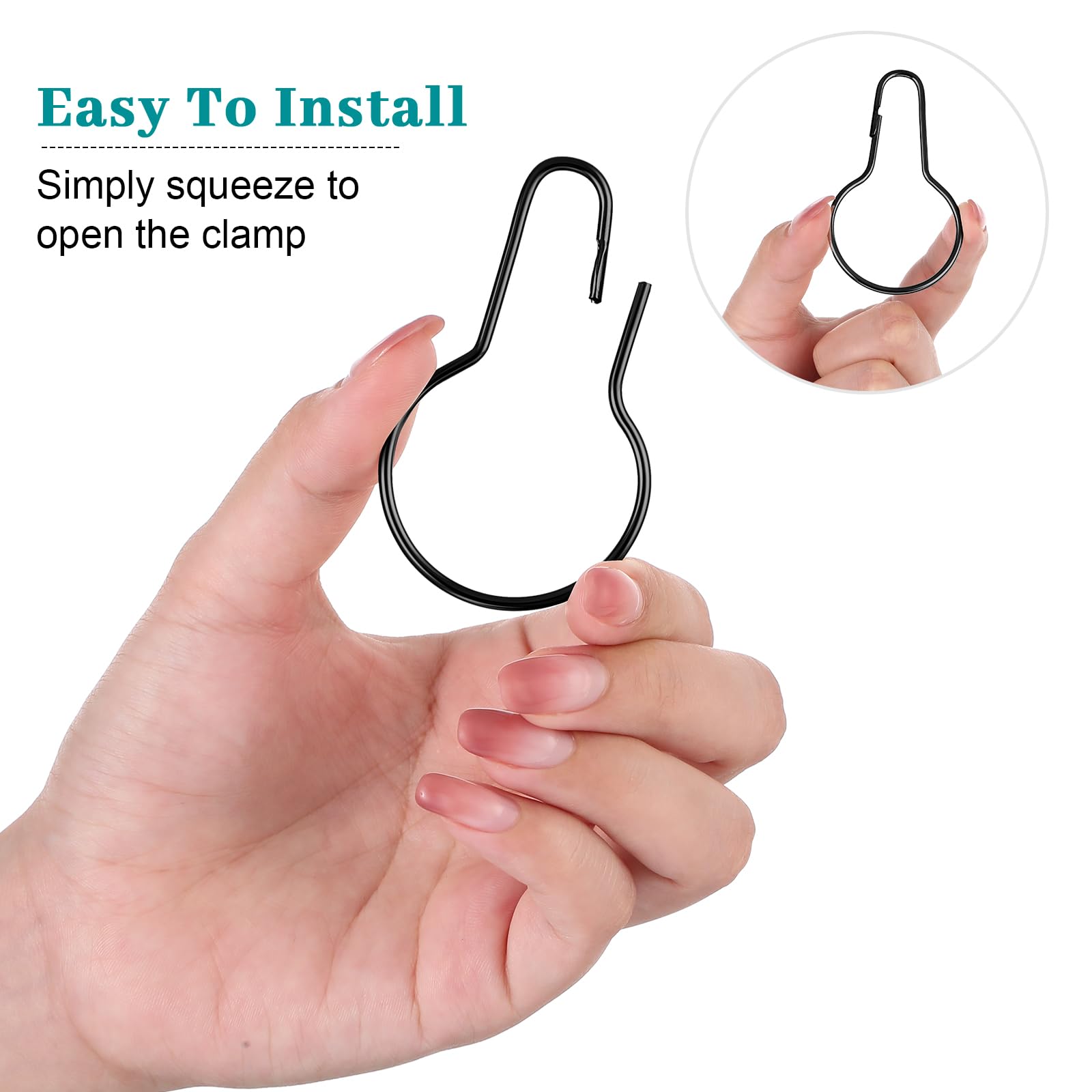 Geetery 150 Pcs Rust-Proof Stainless Steel Shower Curtain Hooks - Reusable Metal Shower Rings for Bathroom, Bedroom & Kitchen - Durable & Multi-Functional Bath Accessories (Black) - Perfect for Home, Hotel & Dorm Decor