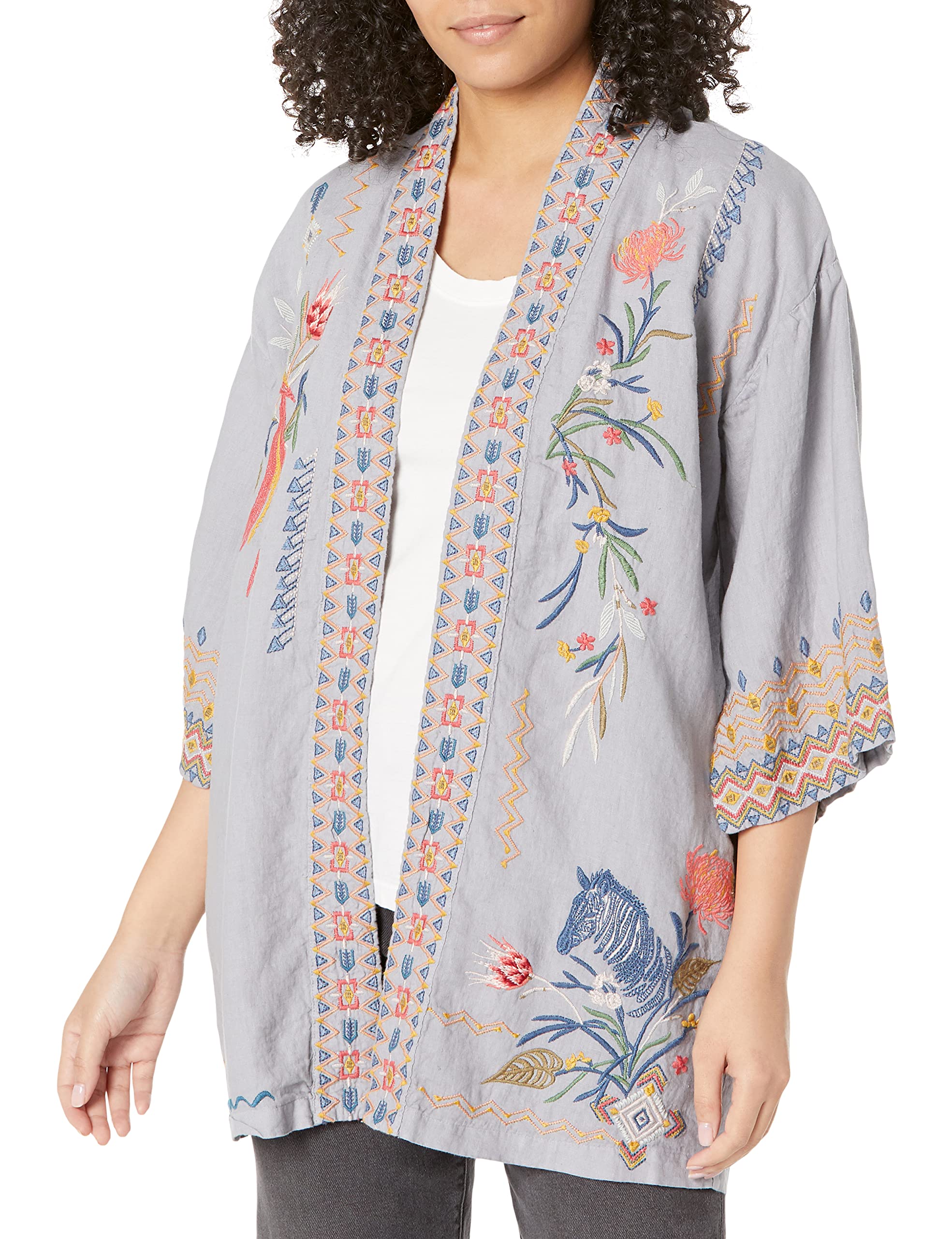 JWLA By Johnny Was Women's Embroidered Linen Kimono - Lightweight Cover Up for Beach, Pool & Summer Outfits
