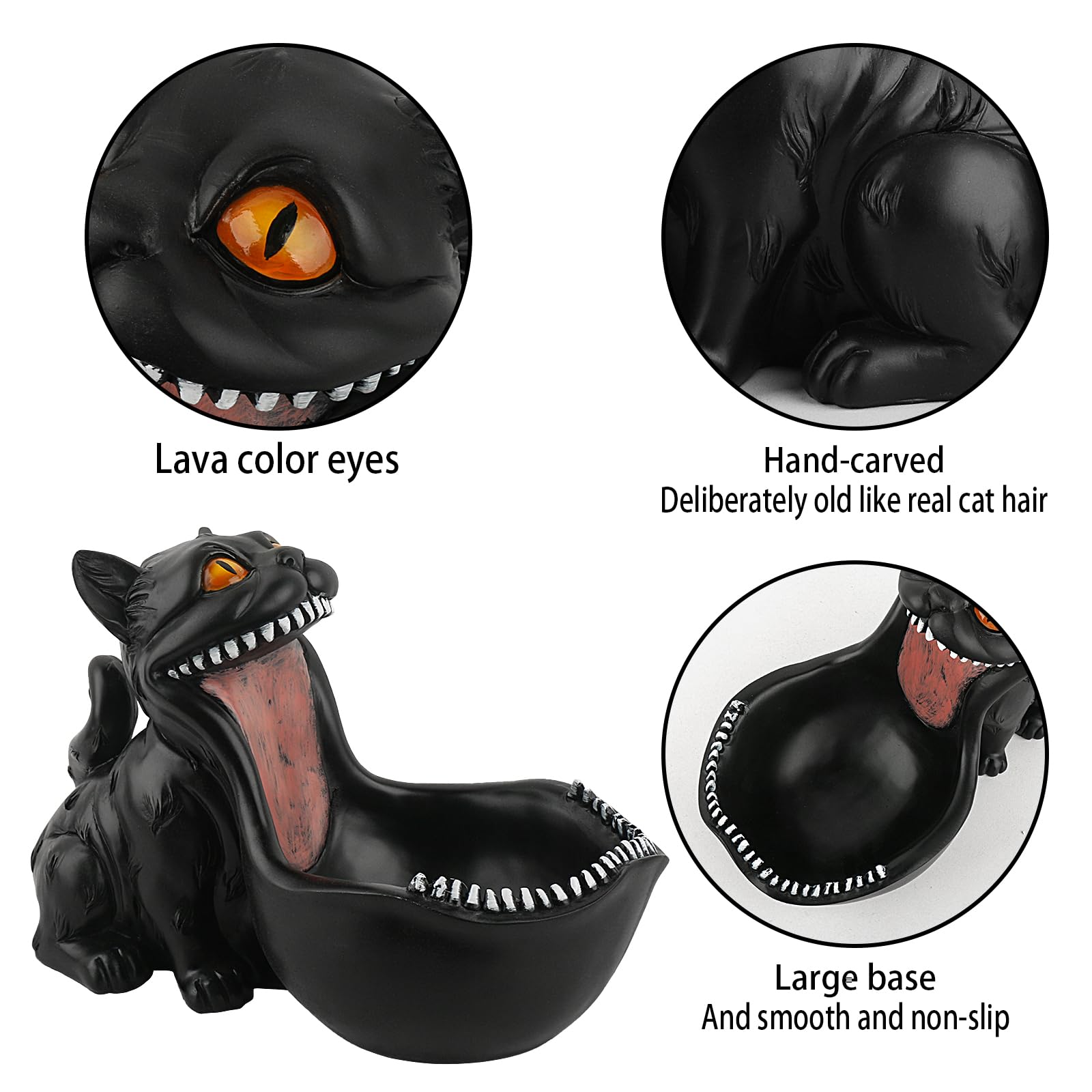 Gothic Black Cat Statue Candy Bowl - Large Decorative Dish for Office Desk, Entryway Table, Halloween Decor - Unique Gift for Cat Lovers (Big Mouth Design)