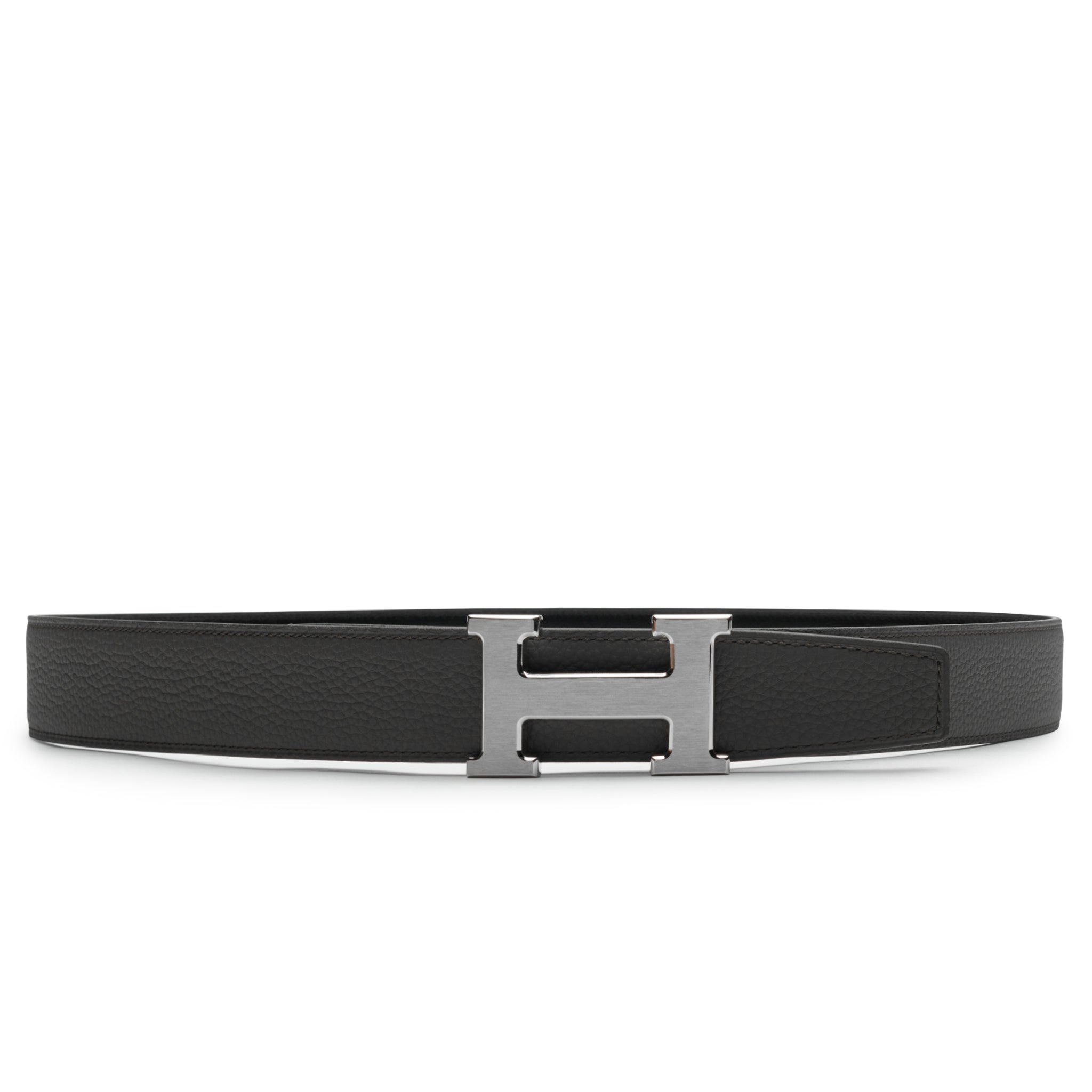 Hermès Paris H Buckle Reversible Leather Belt 32mm Black & Étain - Luxury Unisex Fashion Accessory for Office & Casual Wear