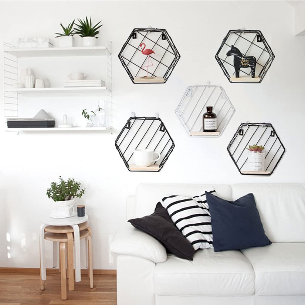 Hexagonal Mesh Wall Shelf - Cabilock Wall Mounted Storage Rack, Hanging Display Organizer for Bathroom, Kitchen, Bedroom & Office Organization