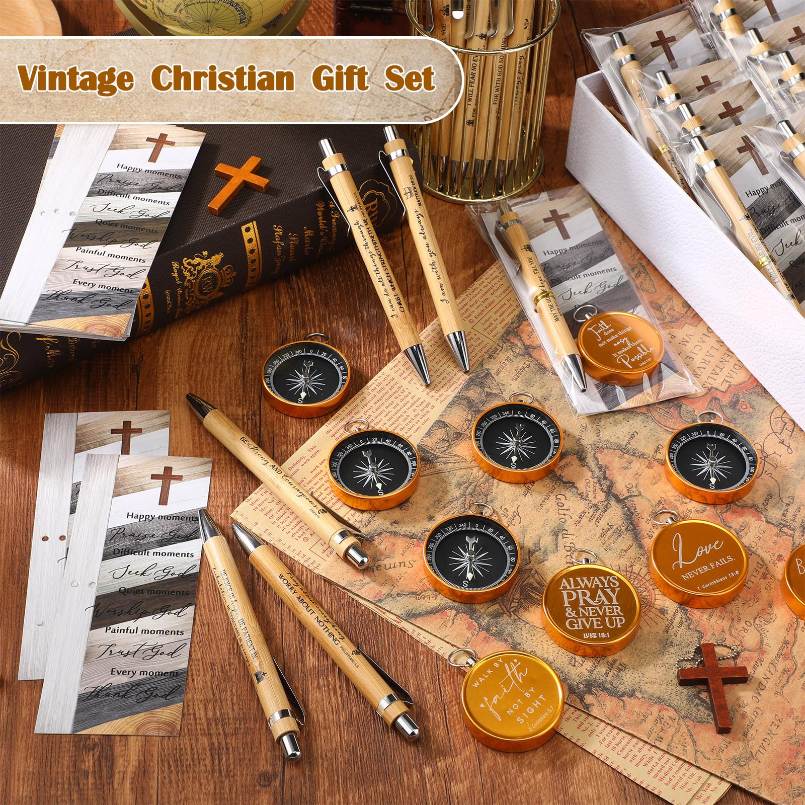 Spakon Christian Gifts for Men - Religious Engraved Bible Verse Compass Pen - Baptism & Confirmation Gifts for Boys, Girls, Pastors & Fathers - Perfect for Church, Sunday School & Spiritual Journeys