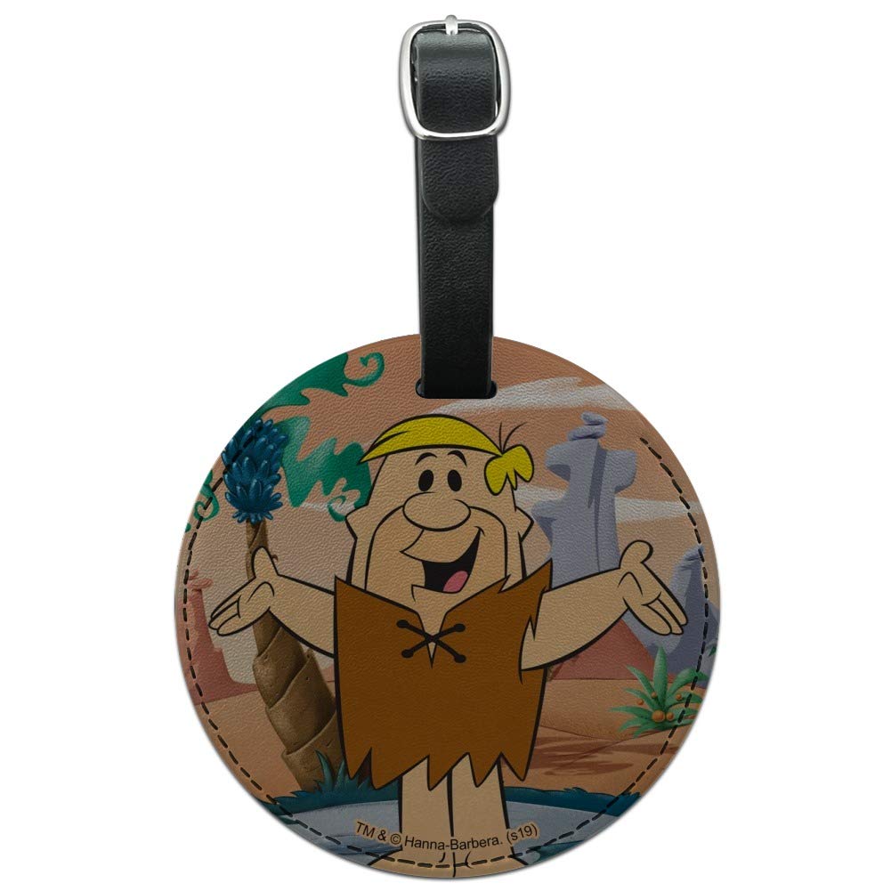 The Flintstones Barney Character Round Leather Luggage Tag - Vintage Cartoon Travel ID Tag for Suitcases, Bags & Carry-Ons - Perfect for Travel Enthusiasts & Flintstones Fans