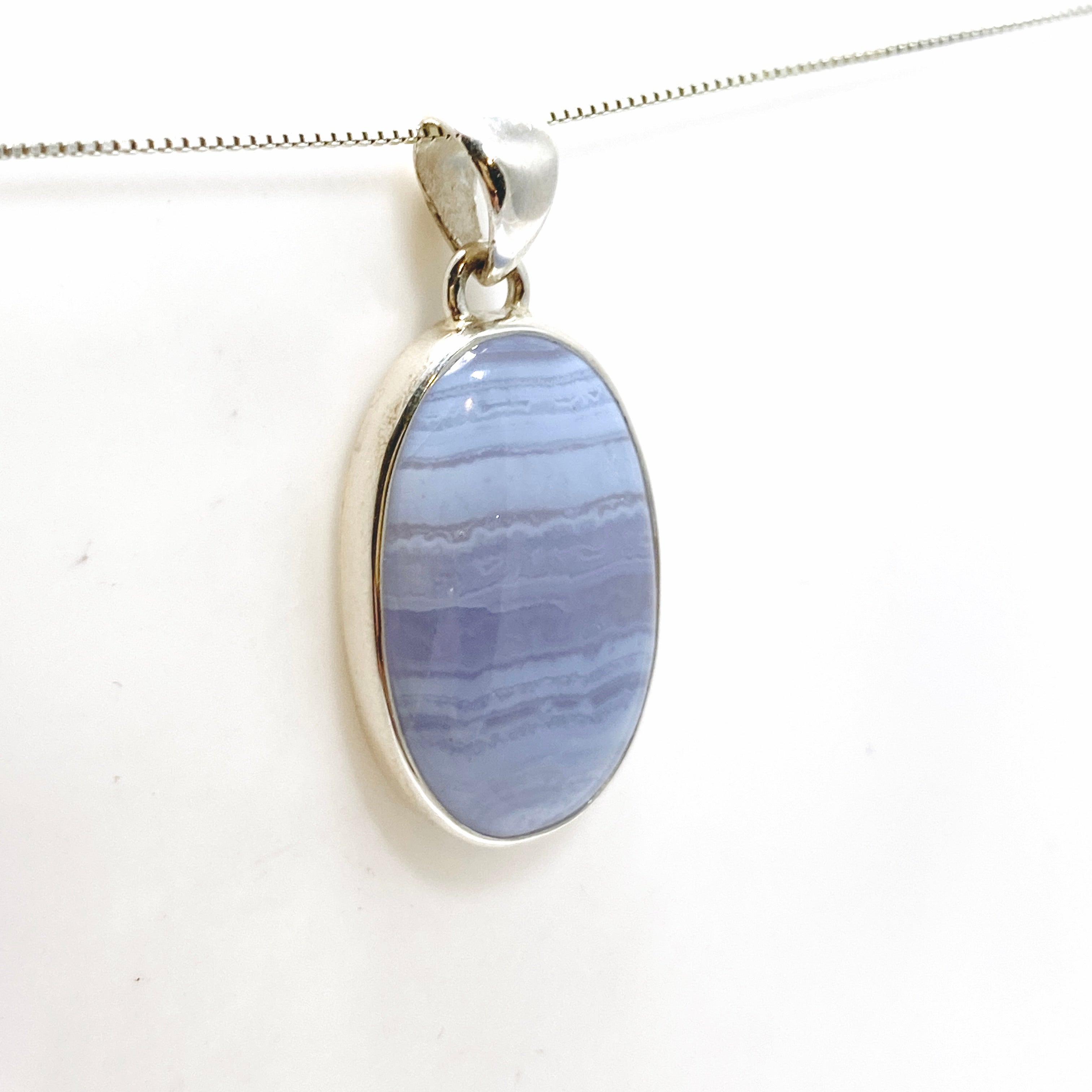 Blue Lace Agate Oval Cabochon Pendant KPGJ4820 - Natural Stone Jewelry for Women, Healing Crystal Necklace - Perfect for Meditation, Yoga & Spiritual Gifts