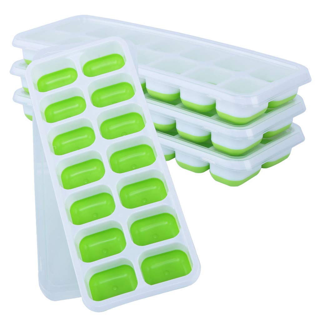 4-Piece Silicone Ice Cube Tray Set with 14 Flexible Stackable Cubes - Green - Perfect for Kitchen, Bar, and Party Drinks