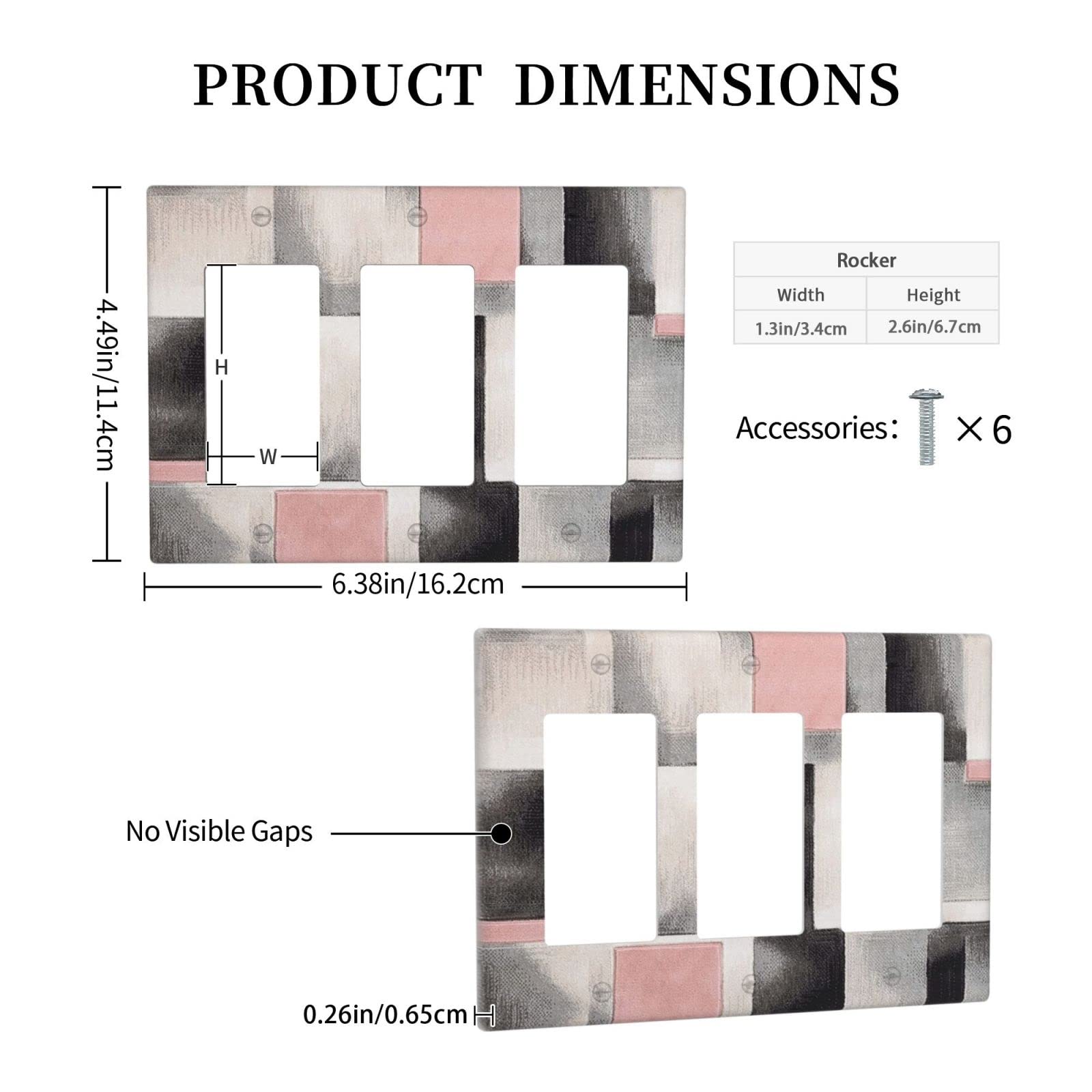 Modern Geometric 3-Gang Rocker Light Switch Cover - Blush Pink Abstract Art Wall Plate, GFCI Outlet Cover for Bedroom, Bathroom & Home Decor | Stylish & Durable Electrical Switch Plates for Modern Interiors