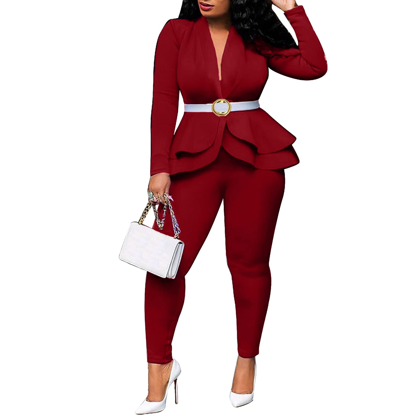Sexy Women's Two-Piece Outfits - V-Neck Ruffles Patchwork Design Fashion Sets for Women | Perfect for Date Night, Parties & Summer Vacations