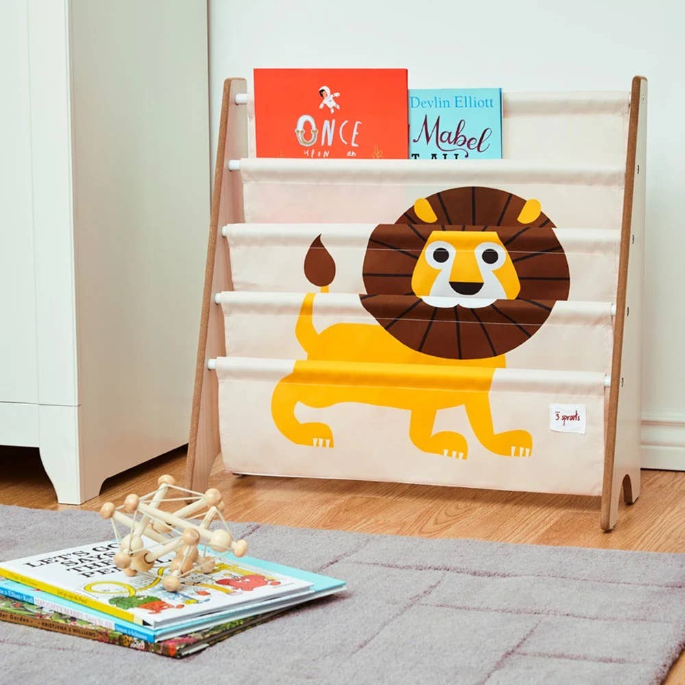 Lion Book Rack for Kids - Wooden Bookshelf Organizer with 6 Storage Compartments - Perfect for Nursery, Playroom, or Classroom Books Display and Organization