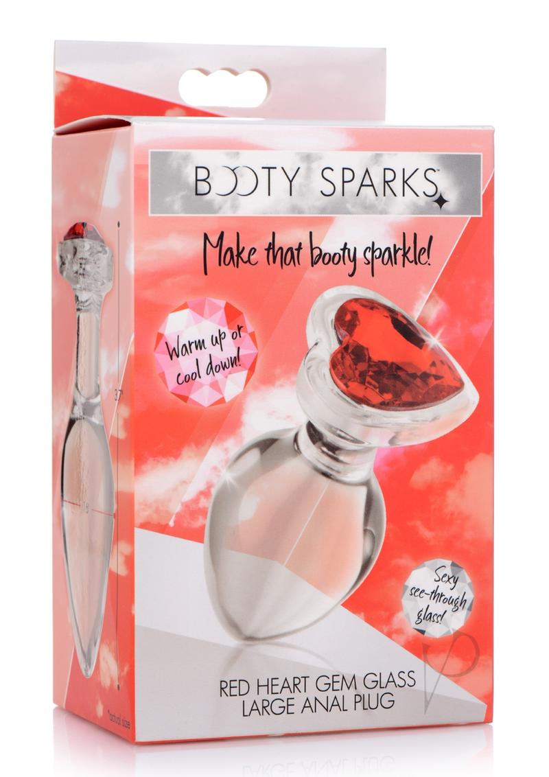 Booty Sparks Red Heart Gem Glass Anal Plug - Large Size, Red/Clear - Perfect for Sensual Play & Couples Intimacy