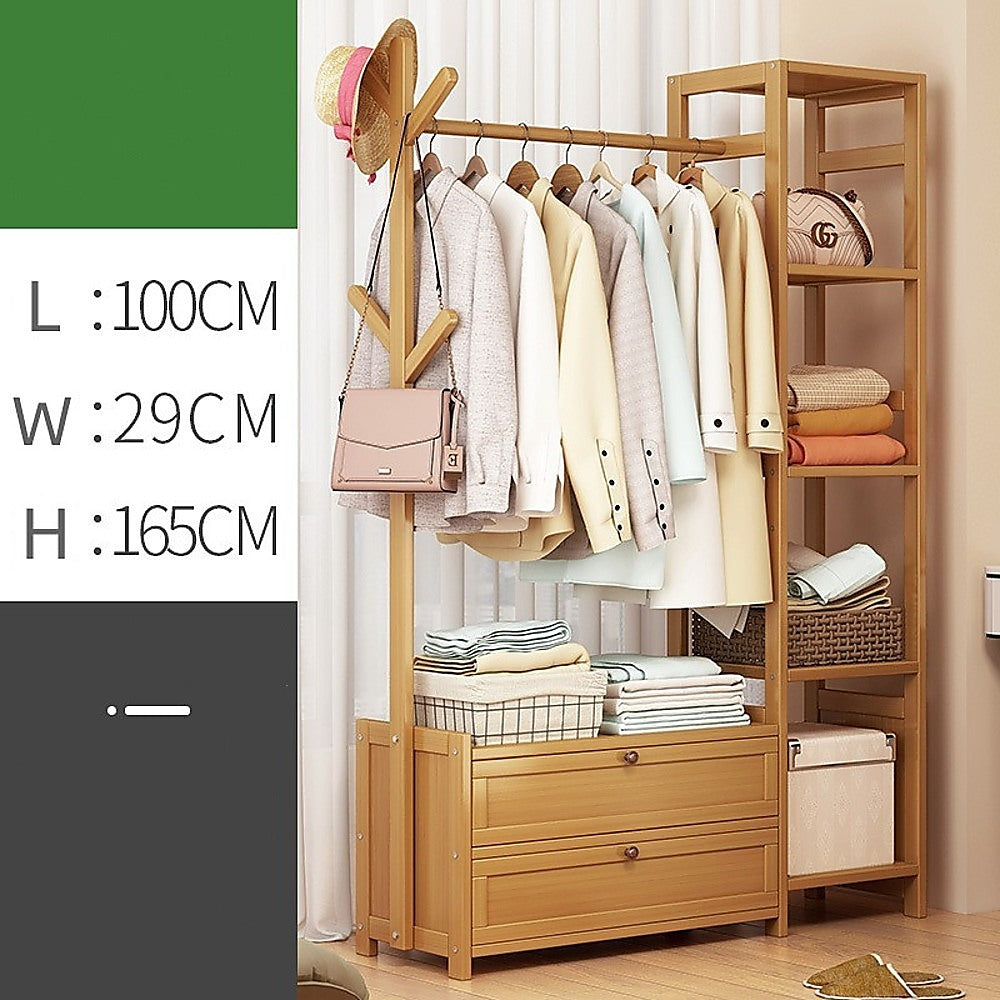 165x100cm Heavy Duty Clothes Rack Stand with Storage Shelves - Modern Coat Tree Organizer for Bedroom, Closet & Laundry Room - Space Saving Garment Hanger for Jackets, Dresses & Coats