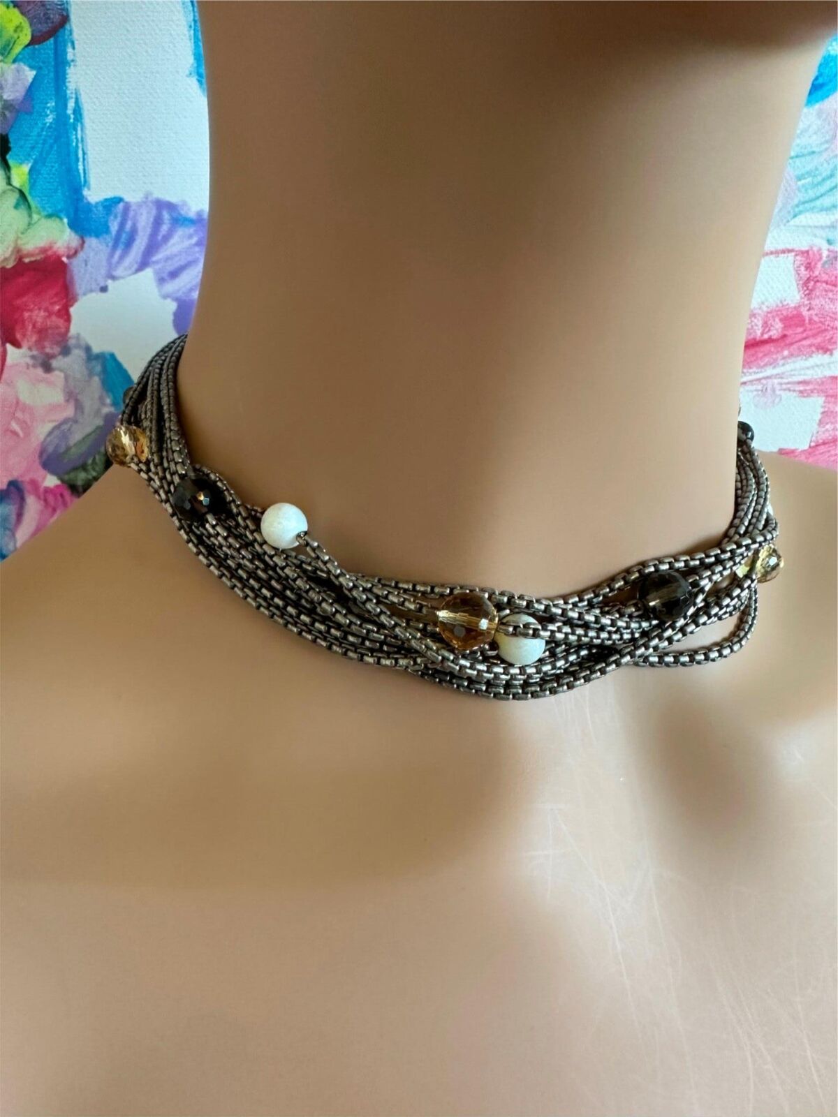 David Yurman DY 18k Yellow Gold & Sterling Silver 8-Strand Box Chain Necklace for Women - Elegant Layered Jewelry for Everyday Wear, Date Nights & Special Occasions