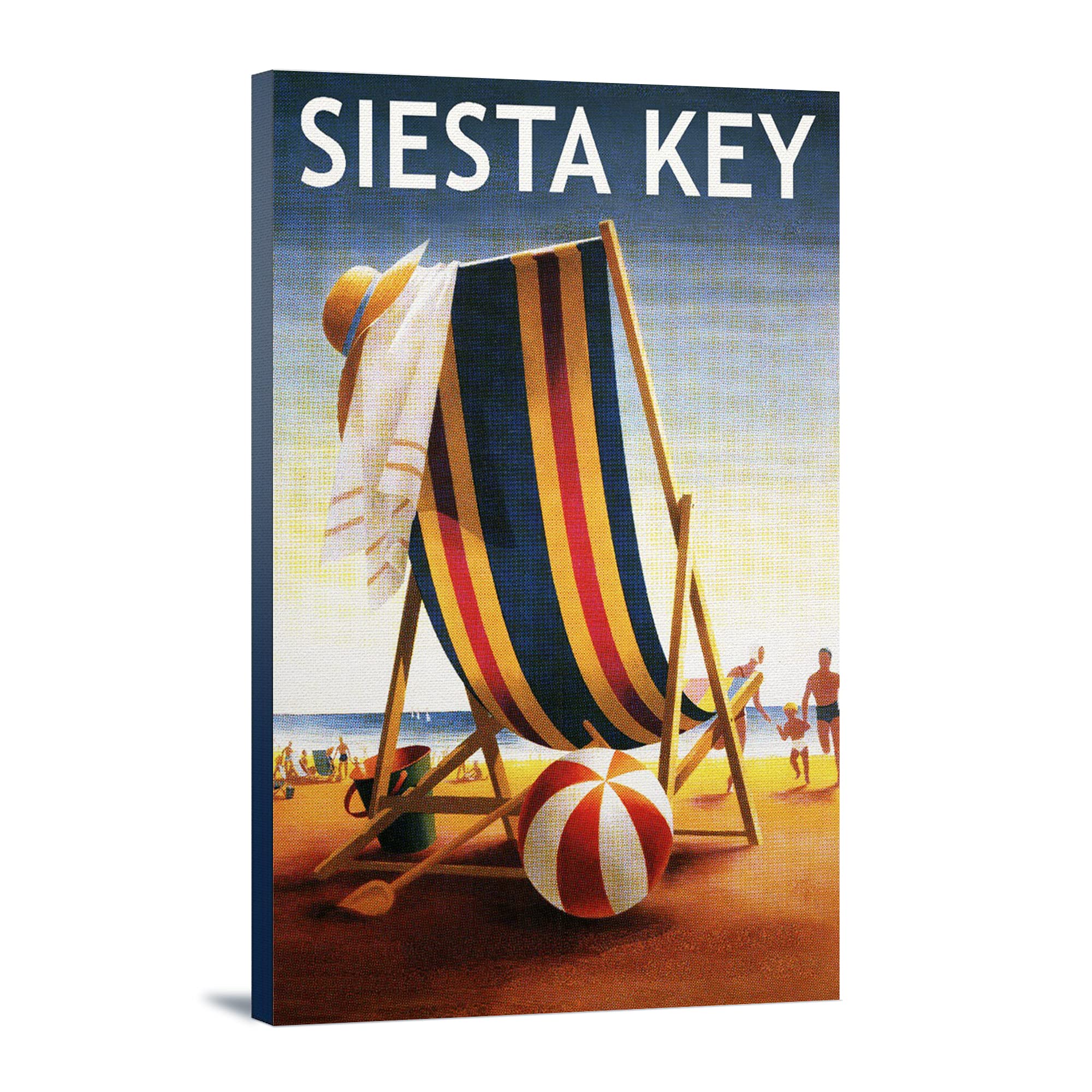 Florida Beach Chair and Ball Canvas Print - Siesta Key Sunset Artwork (24x36 Gallery Wrapped Stretched Canvas) - Perfect for Living Room, Bedroom, or Beach House Decor