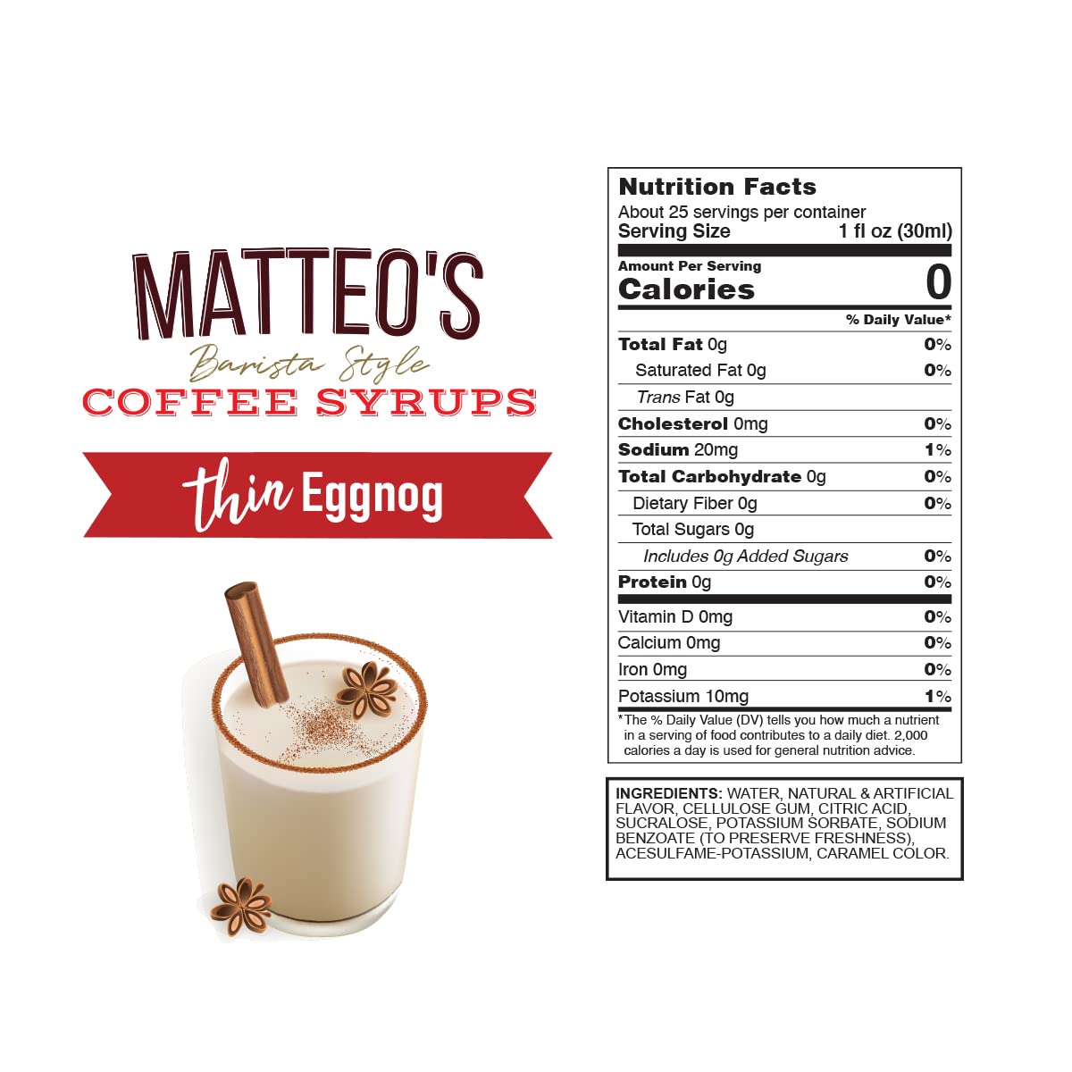 Sugar Free Coffee Flavoring Syrup - Matteo's Eggnog Flavor (25.4 Oz, 2 Count) | 0 Calorie, 0 Sugar, Keto Friendly | Perfect for Coffee, Lattes, Desserts & Holiday Drinks