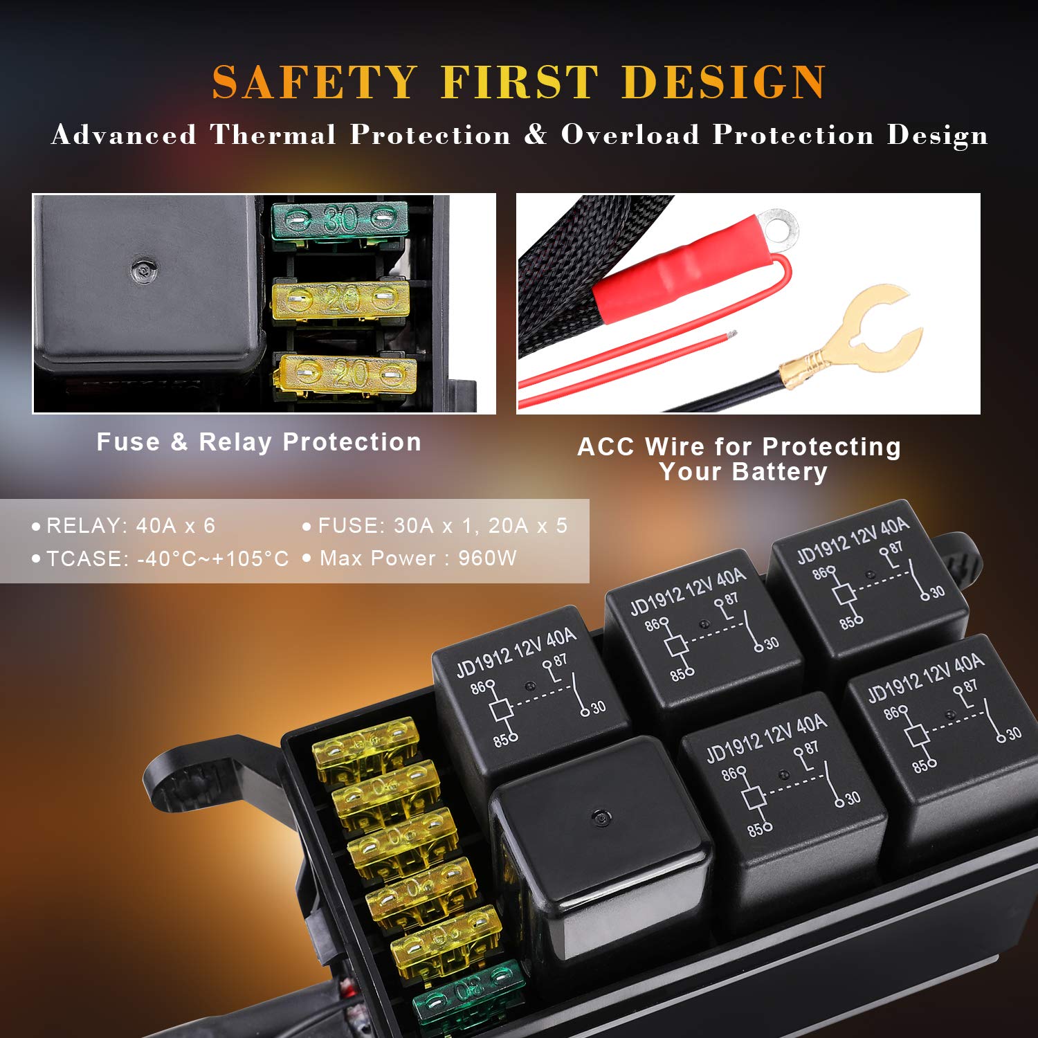 6 Gang Switch Panel - Universal Automotive Circuit Control Box with Relay System & LED Touch Buttons for Trucks, Boats, ATV, UTV, SUV, Camper - Easy On/Off Control for Off-Road, Marine & RV Lighting Accessories