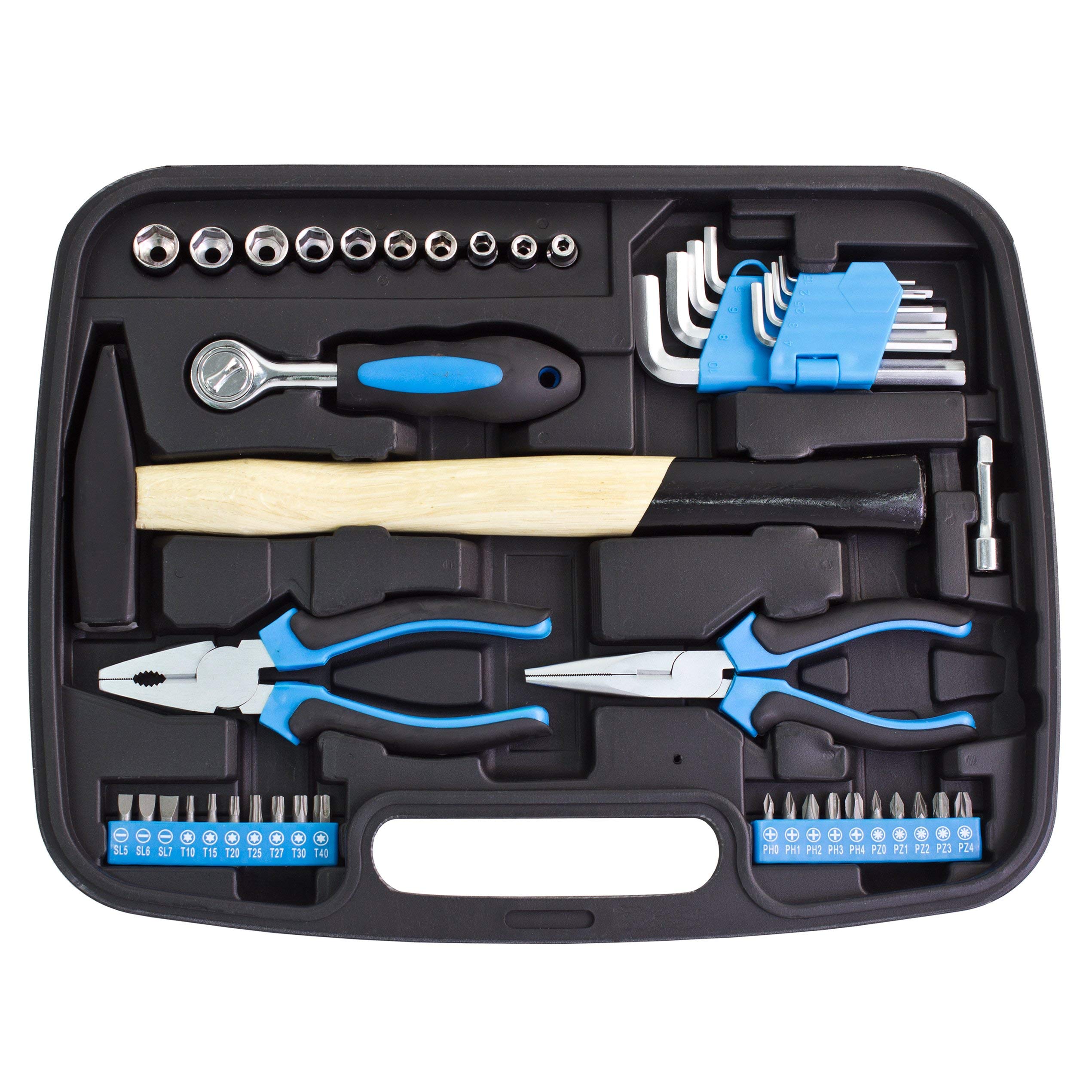 57-Piece Tool Kit with Carry Case - Hammer, Screwdriver, Socket Set & More for DIY Projects, Home Repairs, and Automotive Maintenance