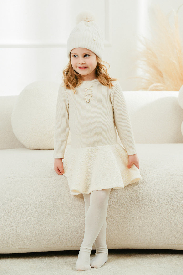 Sparkly Ecru Bouclé Drop Waist Dress for Women - Elegant Party & Wedding Guest Outfit - Perfect for Cocktail Events, Date Nights & Special Occasions