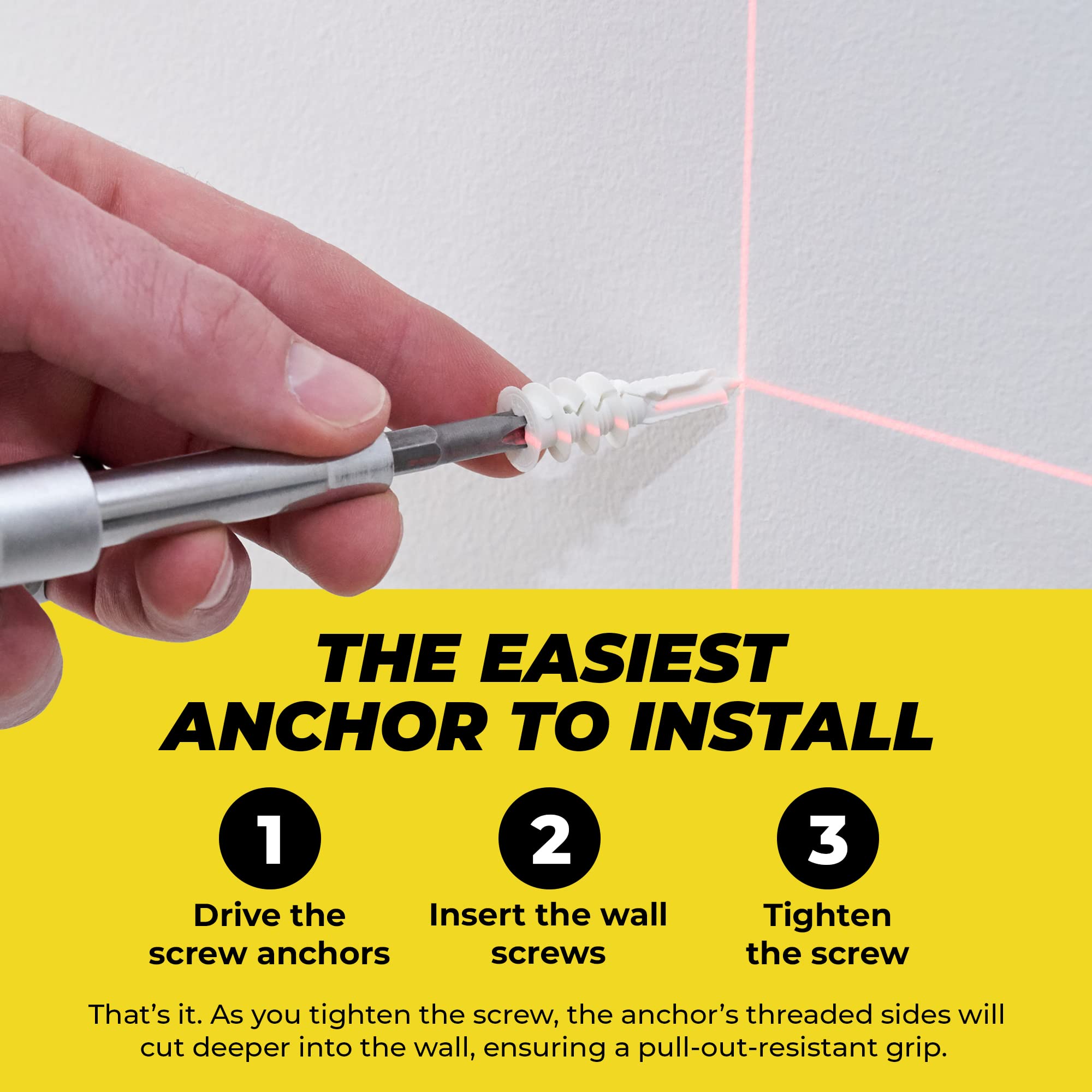 Qualihome Self Drilling Drywall Anchors - Heavy Duty Plastic Wall Anchors for Drywall, Gypsum Board & Sheetrock - No Pre-Drilling Needed - Holds 75 lbs (200 Pack) - Perfect for Hanging Pictures, Shelves, Mirrors & Home Decor