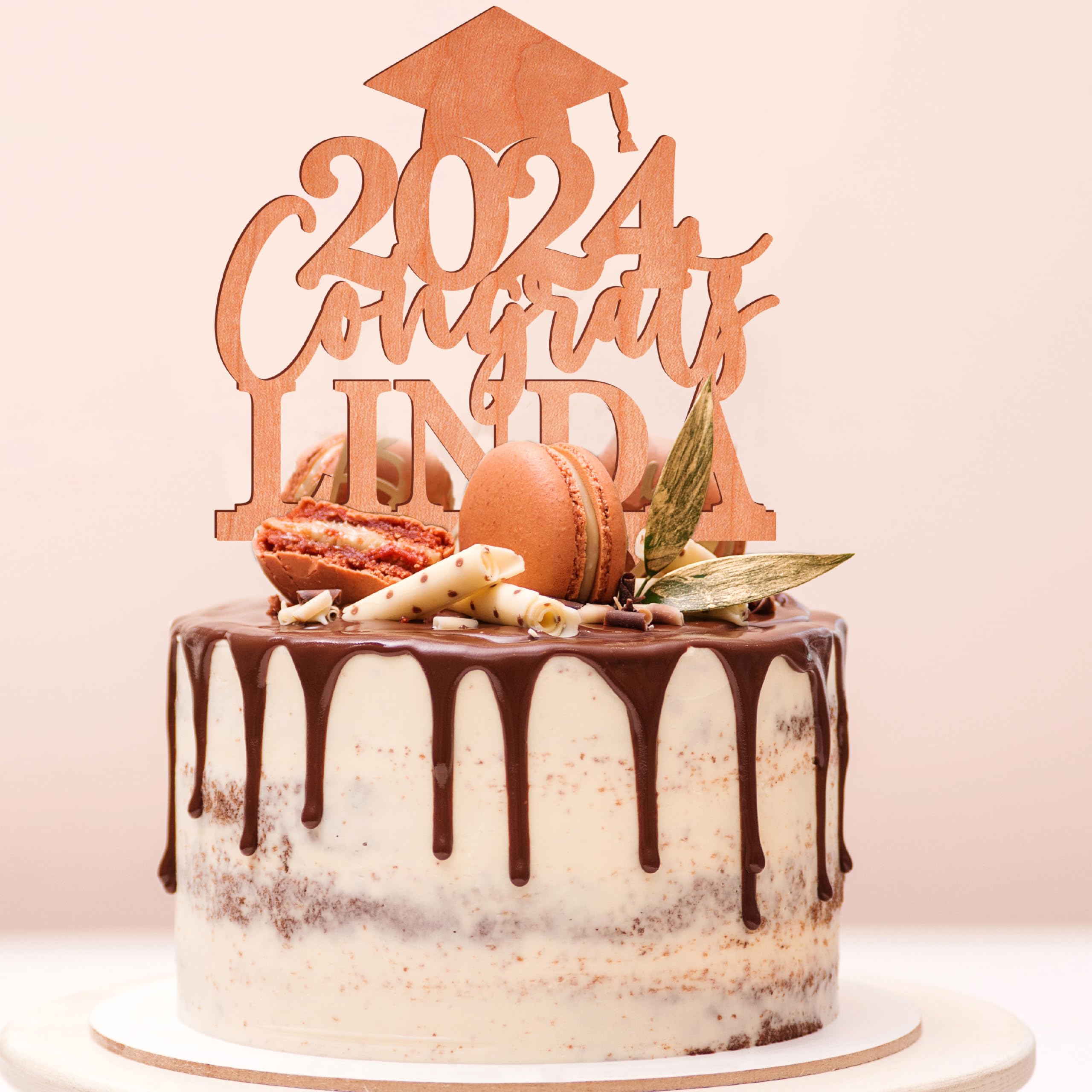 Custom Graduation Cake Topper with Name & Date - Personalized Wooden Cake Decor for Class of 2024 - 3 Elegant Wooden Options for Graduation Parties & Celebration Cakes