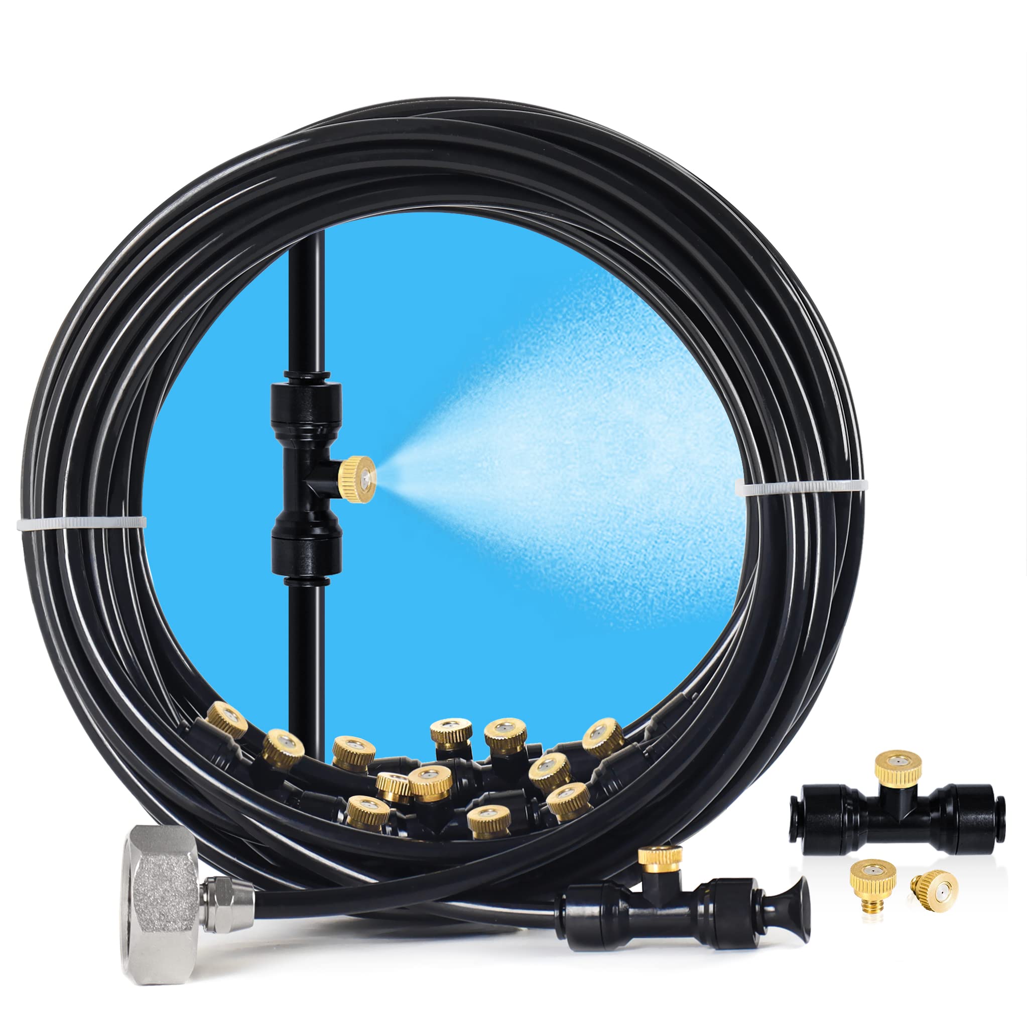 33FT (10M) Outdoor Misting Cooling System with 8 Nozzles & Brass Adapter - Perfect for Patio, Porch, BBQ, Chicken Coop & Umbrella Cooling | MIXC Misters