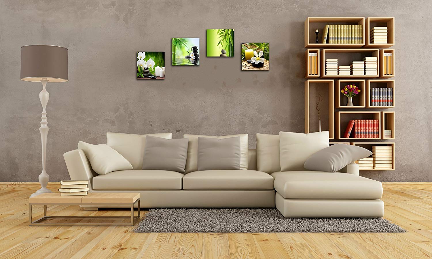 Modern 4-Panel Zen Giclee Canvas Print - Spa Wall Art for Home & Office Decor - Perfect for Living Room, Bedroom, Massage Rooms & Meditation Spaces
