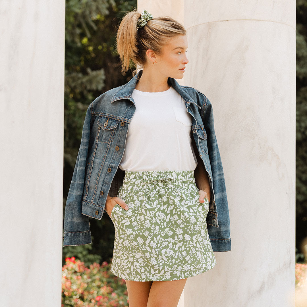 Cher Skirt in Sage Ivy - Women's Floral Print Midi Skirt for Casual Wear, Office & Spring Outfits