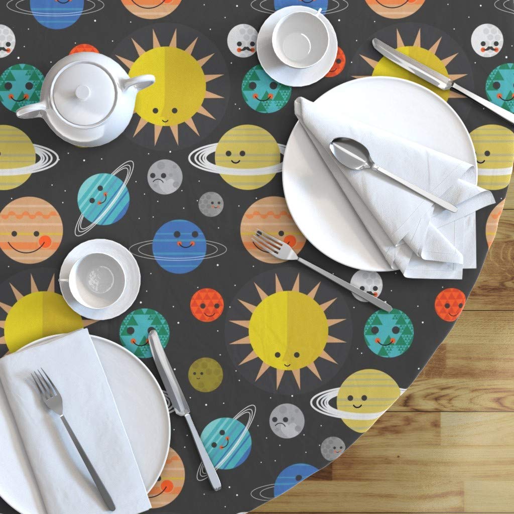 Solar System Space Planets Galaxy Print Cotton Sateen Tablecloth - 90