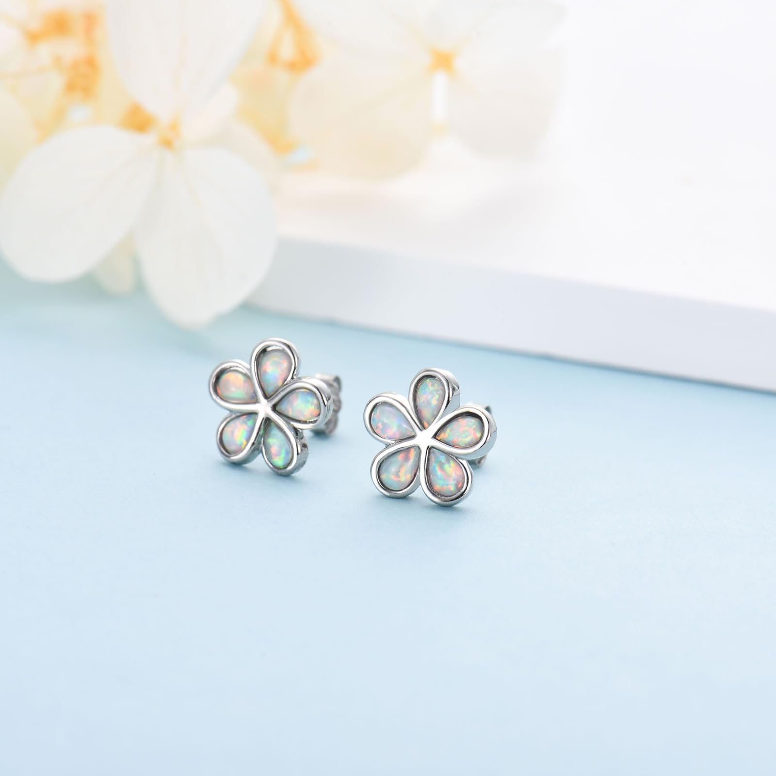 S925 Sterling Silver Opal Flower Stud Earrings for Women & Girls - Hypoallergenic Blossom Earrings, Perfect Jewelry Gift for Daughter, Kids & Teens | Everyday Wear, Birthday, Anniversary & Special Occasions