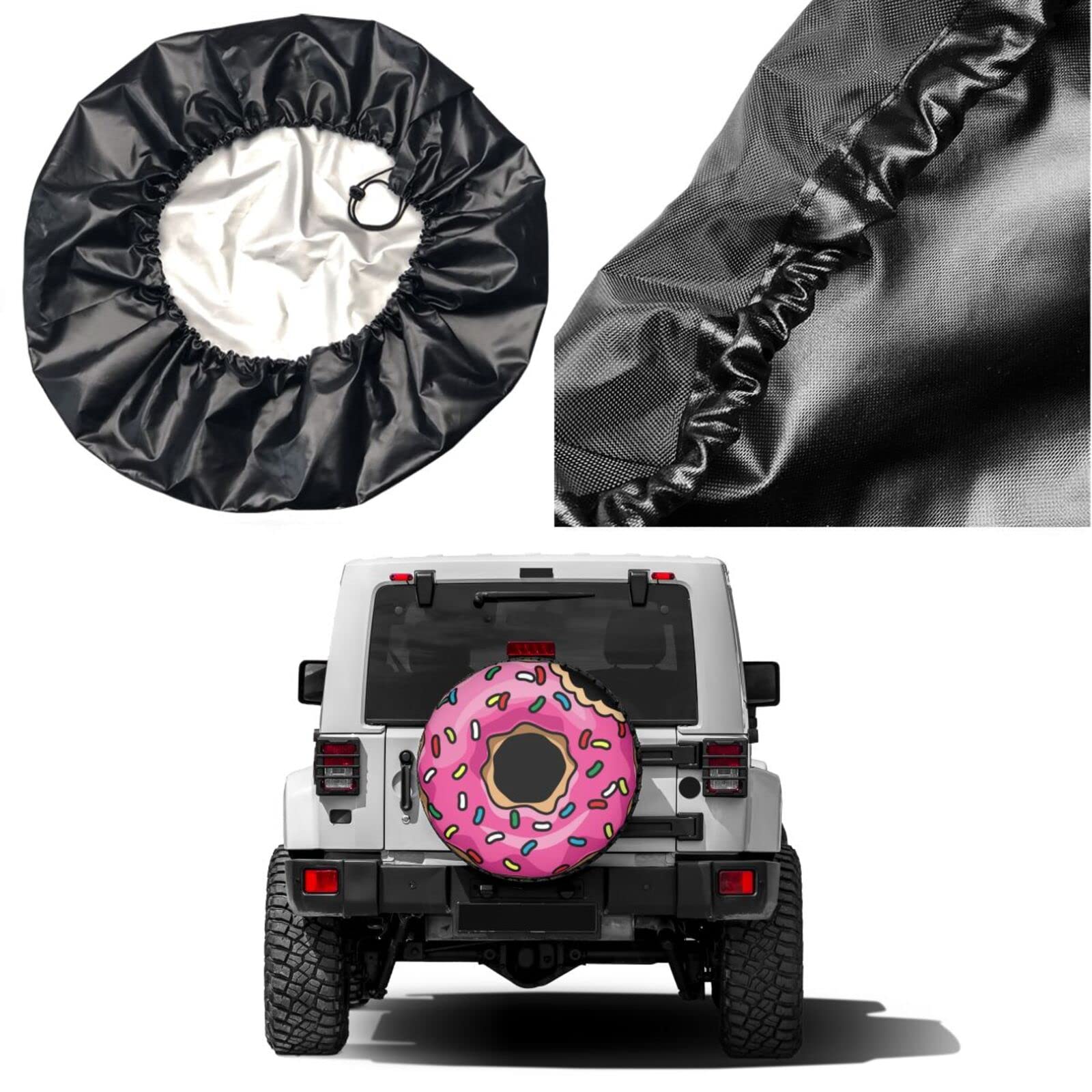 **Pink Cartoon Donut Spare Tire Cover - Waterproof & Dust-Proof Wheel Cover for 17 Inch Tires - Fits SUV, RV, Trailer & More - Perfect for Camping, Road Trips & Outdoor Adventures**