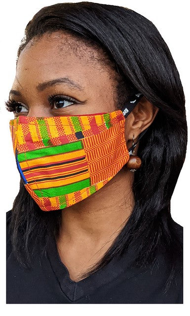 African Kente Cotton Reusable Face Mask - Breathable, Washable & Eco-Friendly for Daily Use, Travel & Protection