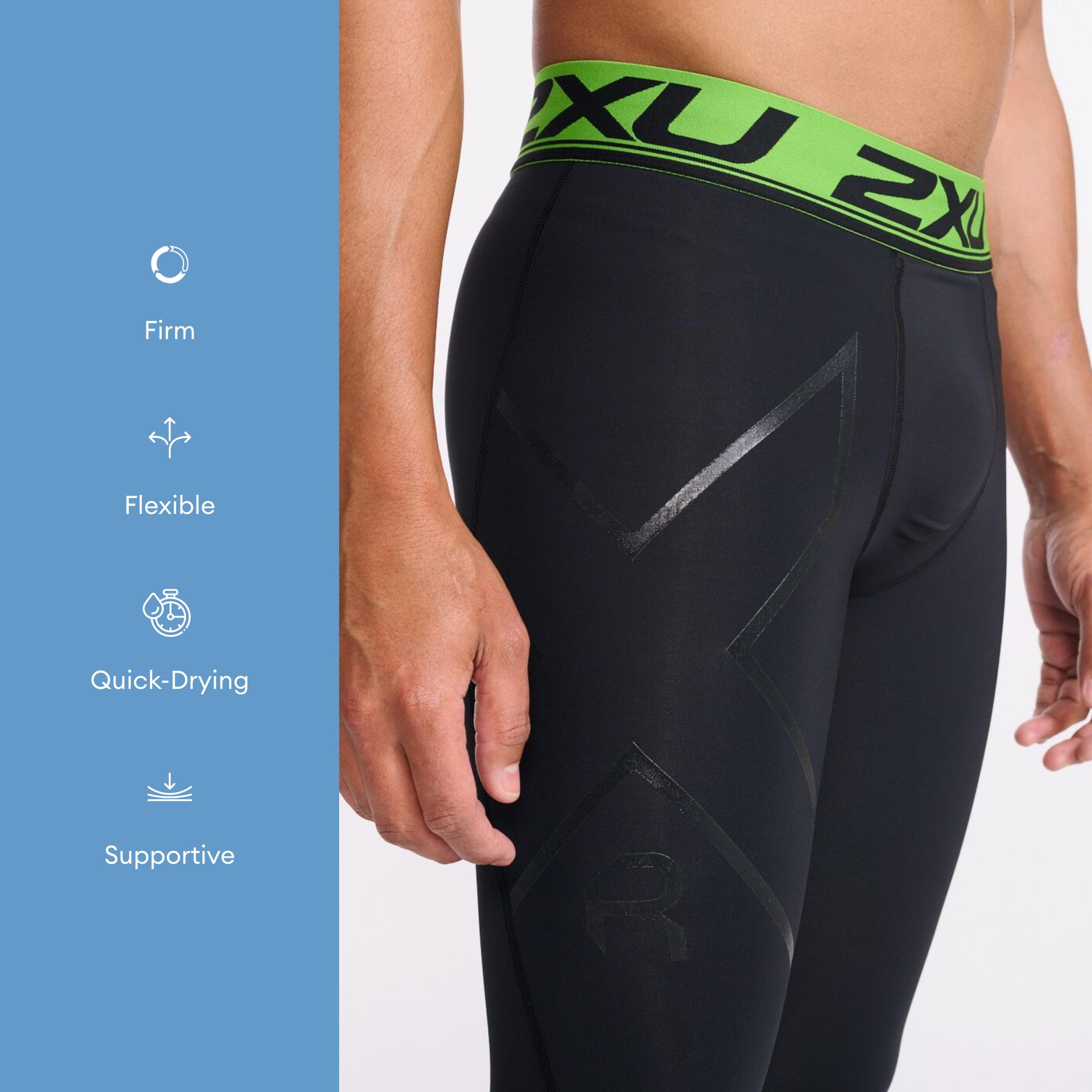 2XU Men's Refresh Recovery Compression Tights - High Performance Post-Workout Muscle Recovery Tights with Powerful Graduated Compression - Black/Nero - Ideal for Running, Gym Training & Athletic Recovery