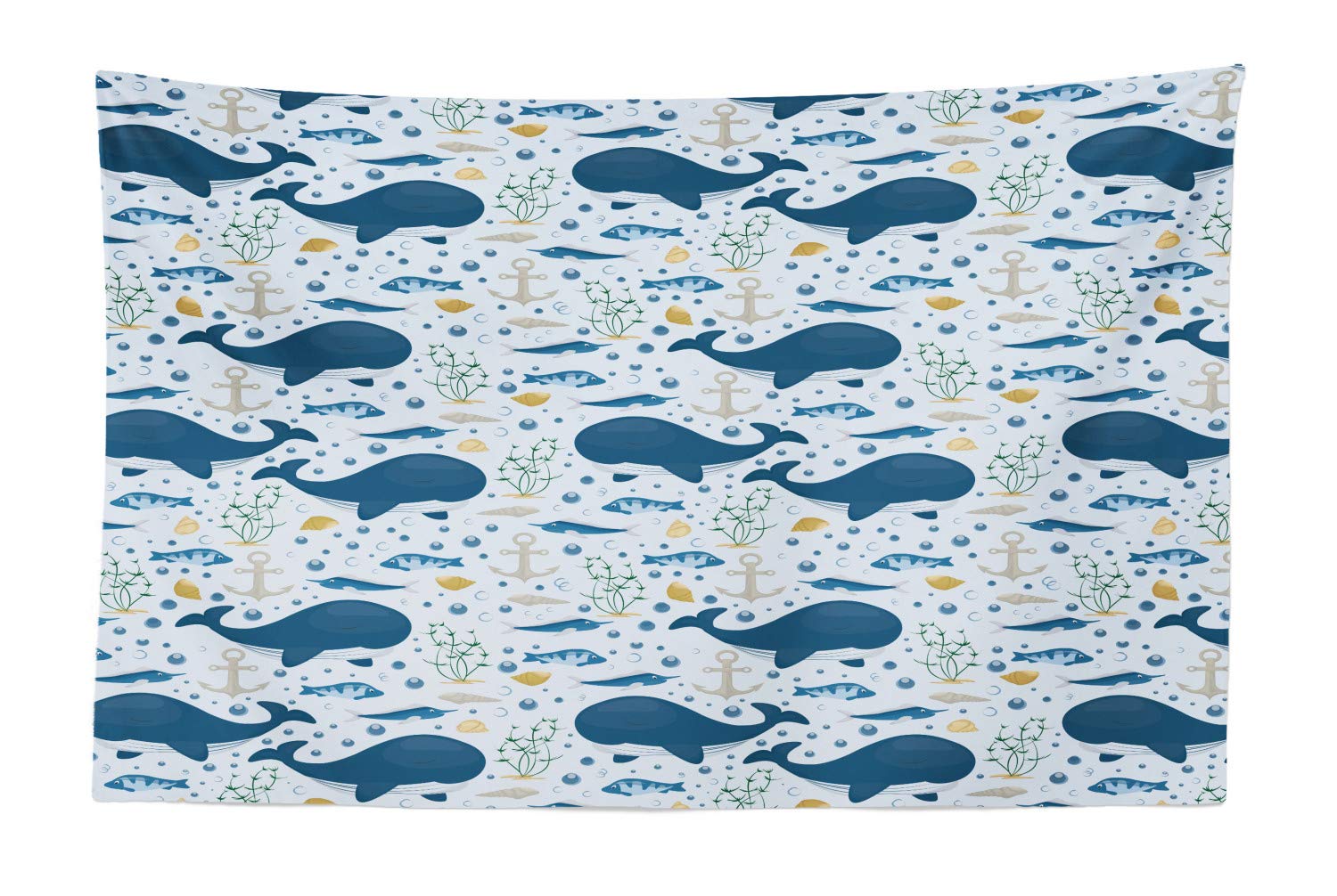 Ambesonne Whale Tapestry - Large Ocean Mammal Fish with Underwater Anchor, Seaweed & Bubbles Print - 45x30 Inch Pale Blue Multicolor Fabric Wall Hanging for Bedroom, Living Room, Dorm Decor | Perfect for Beach Theme Rooms, Coastal Home Decor & Boho Chic Spaces