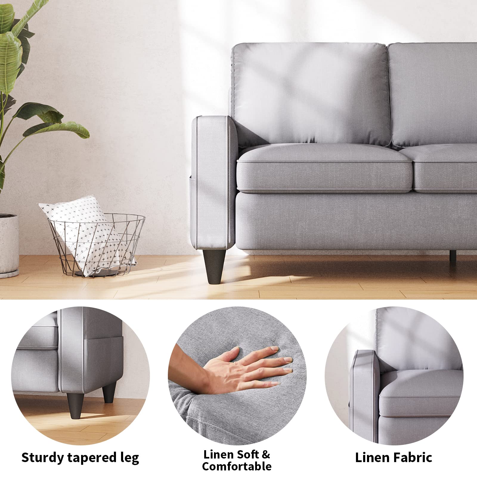 Convertible L-Shaped Sectional Sofa with Reversible Storage Ottoman - Light Gray 3-Seat Modular Couch for Small Spaces | Perfect for Living Rooms, Apartments & Home Offices | Cozy Seating Solution for Movie Nights & Family Gatherings