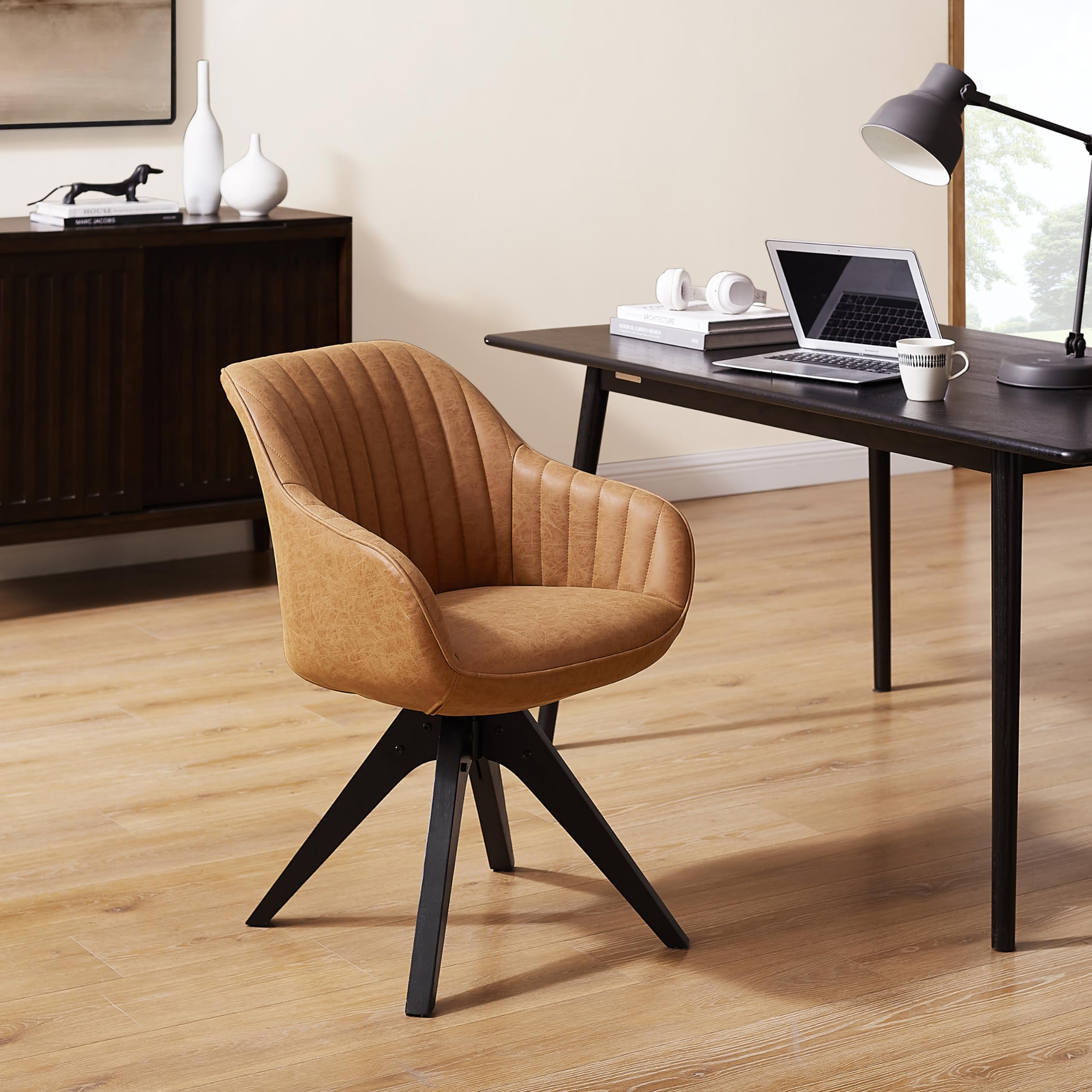 Art Leon Mid Century Modern Dining Chair - Faux Leather Upholstered Swivel Chair with Wooden Legs, Armchair for Dining Room & Living Room - Perfect for Home Decor, Entertaining Guests & Relaxing